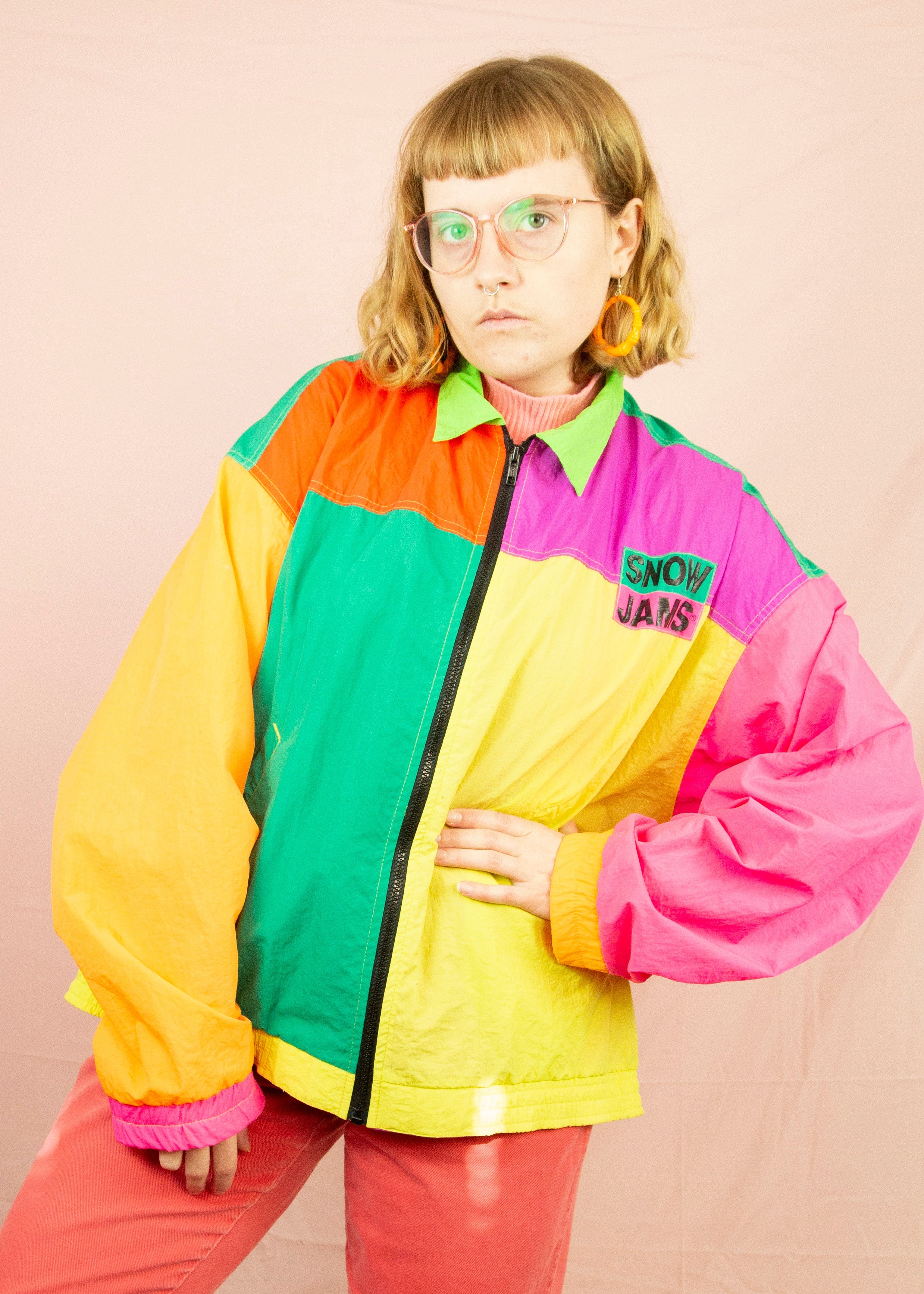 Vintage Jams World Color Block Jacket Windbreaker 80s Zip Up Neon Surf popular Line R3