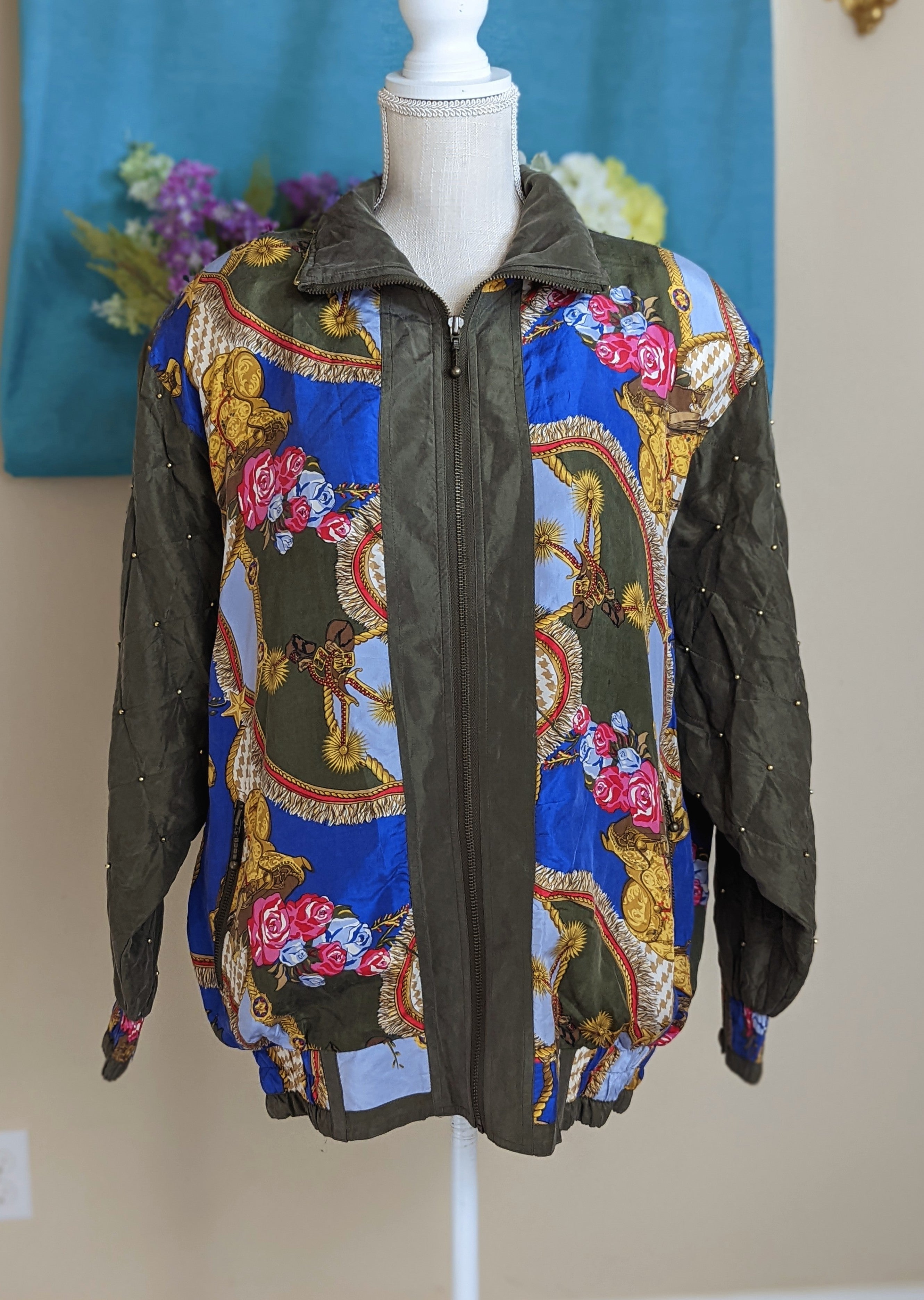 Vintage 80s Clipper Bay Silk Windbreaker Jacket With Quilted Sleeves In vintage-80s-clipper-bay-silk-windbreaker-jacket-with-quilted-sleeves-in