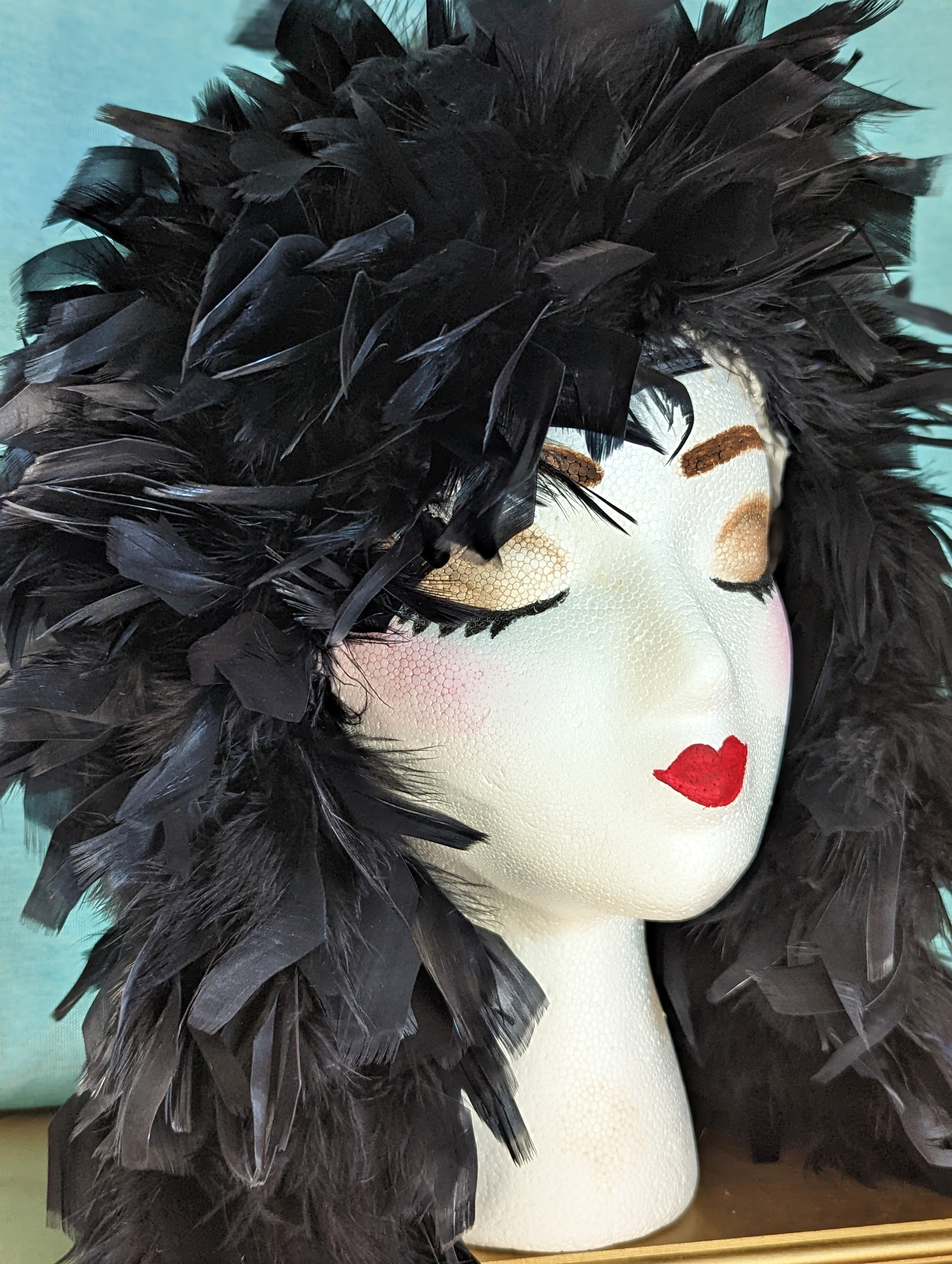 Vintage 60s Black Shaggy Voluminous Feather Wig Hat Shop THRILLING