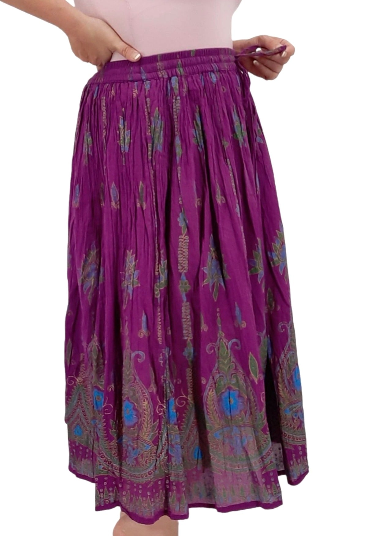 Vintage Vtg 90s Purple Blue Metallic Gold Crinkle Broomstick Skirt Pl