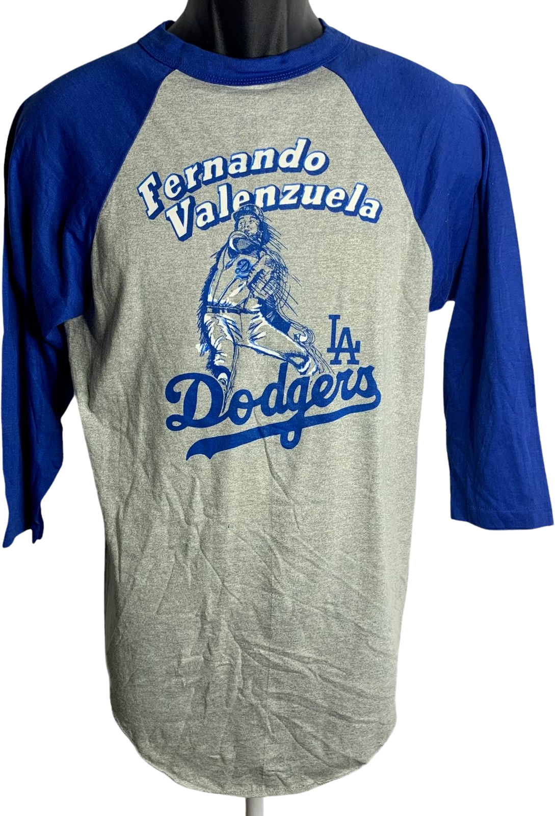 Vintage 80s Mens La Dodgers Baseball Shirt M Gray Valenzuela Raglan by