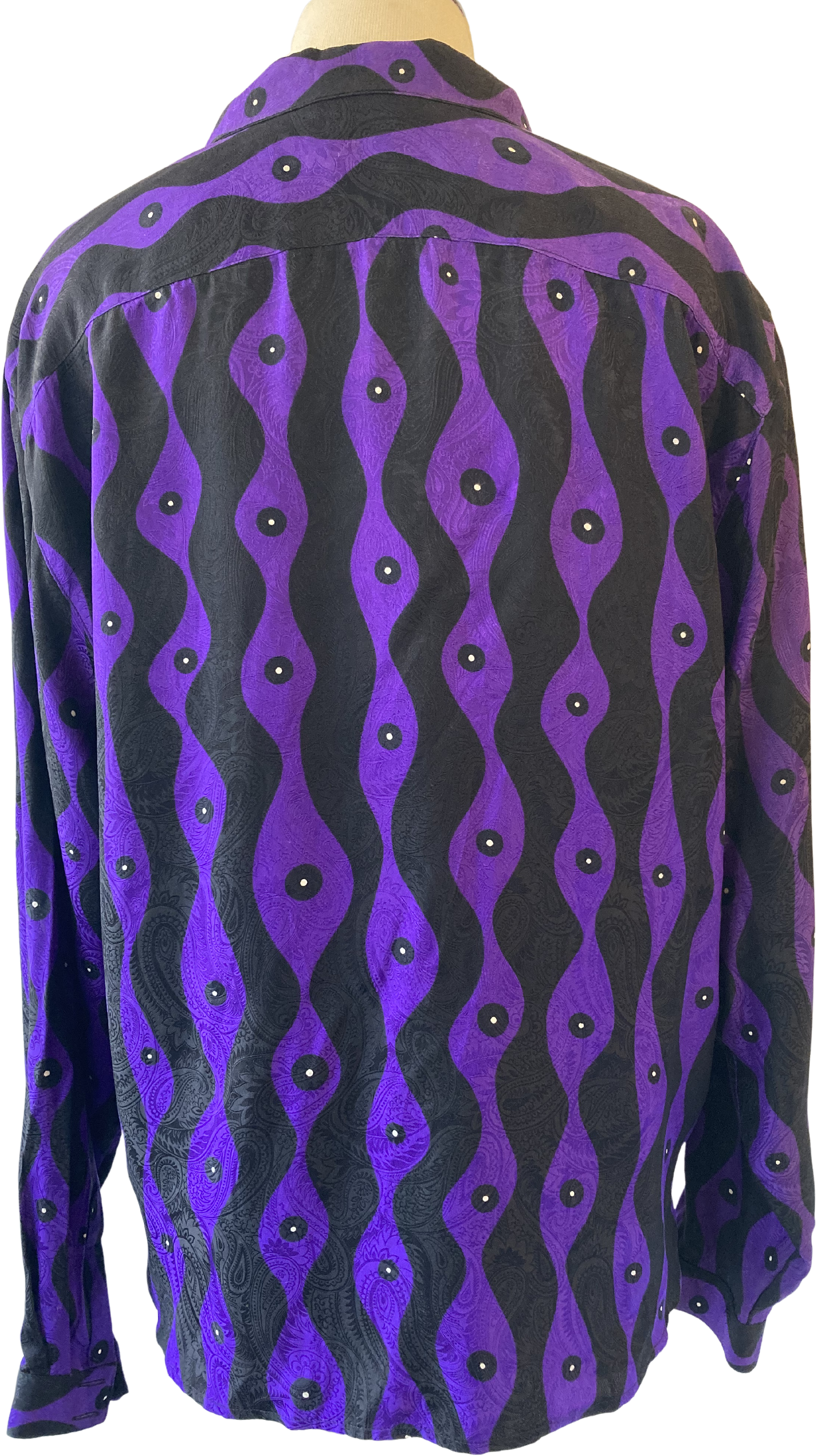 Vintage 90's Black and Purple Print Silk Button Up Blouse by Paul Stanley |  Shop THRILLING