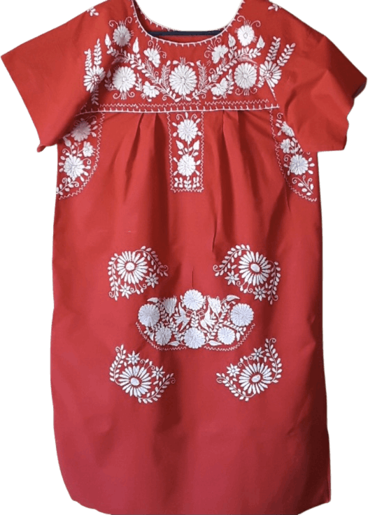 Vintage Red and White Hand Embroidered Mexican Dress Shop THRILLING