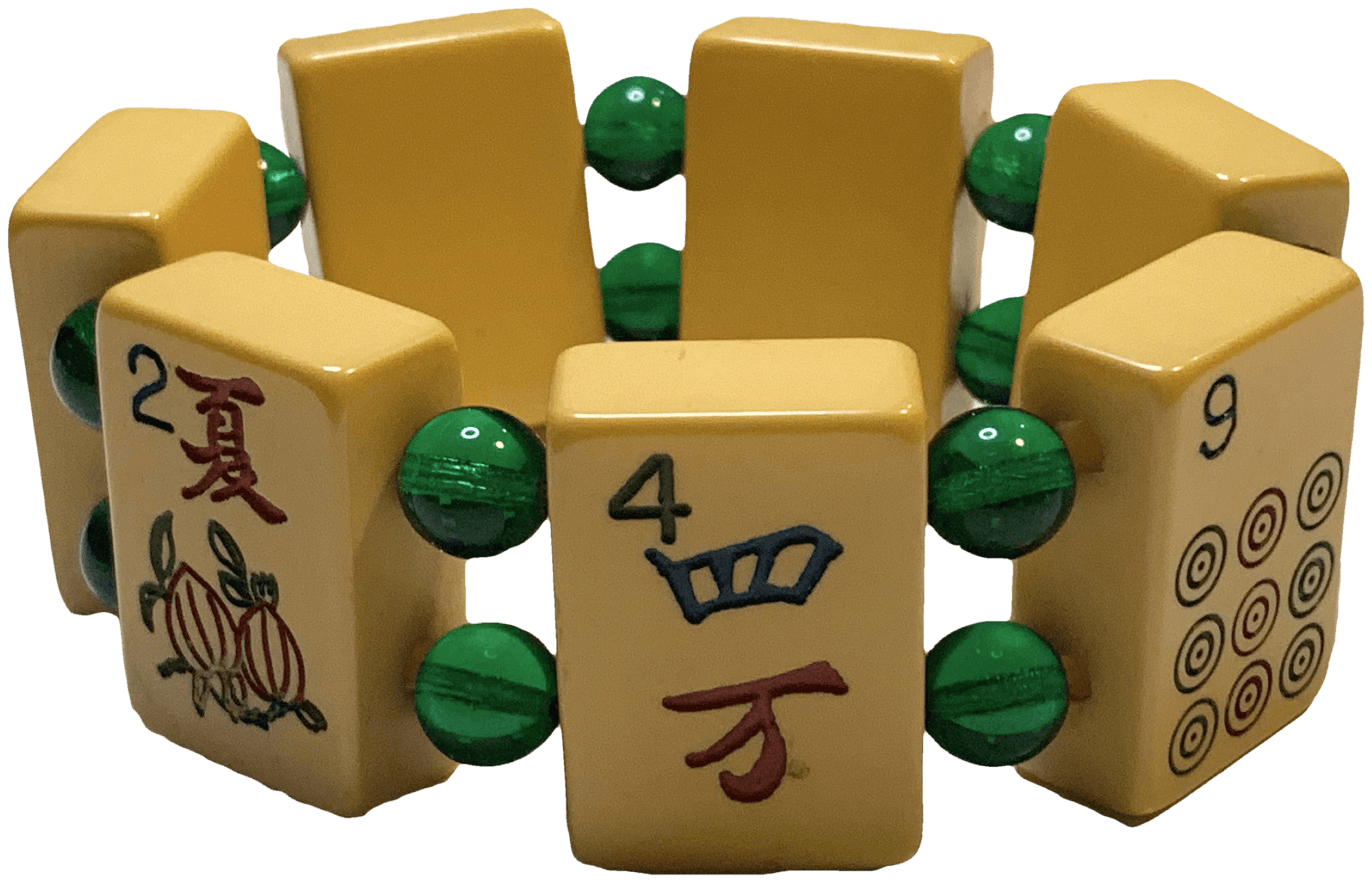 Vintage Bakelite Mahjong Tile Green Bead Bracelet Shop THRILLING