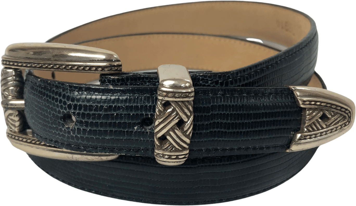 Louis Feraud + Vintage 90s Navy Chunky Gold Buckle Belt