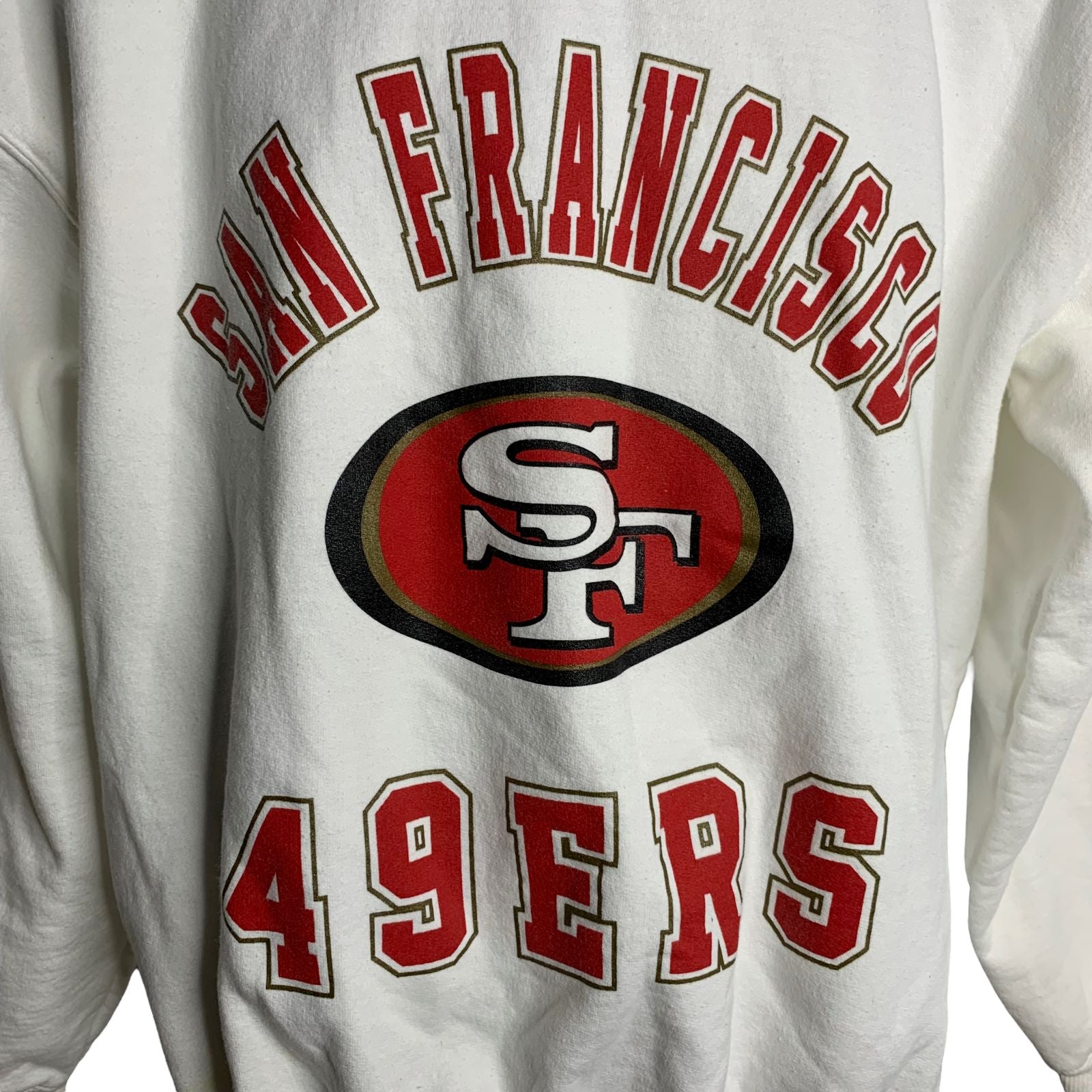 GC x NFL San Francisco 49ers Yard Line Long Sleeve Fleece Crewneck Sweatshirt with Ribbed Knit Collar, Wrist, and Waistband S / White