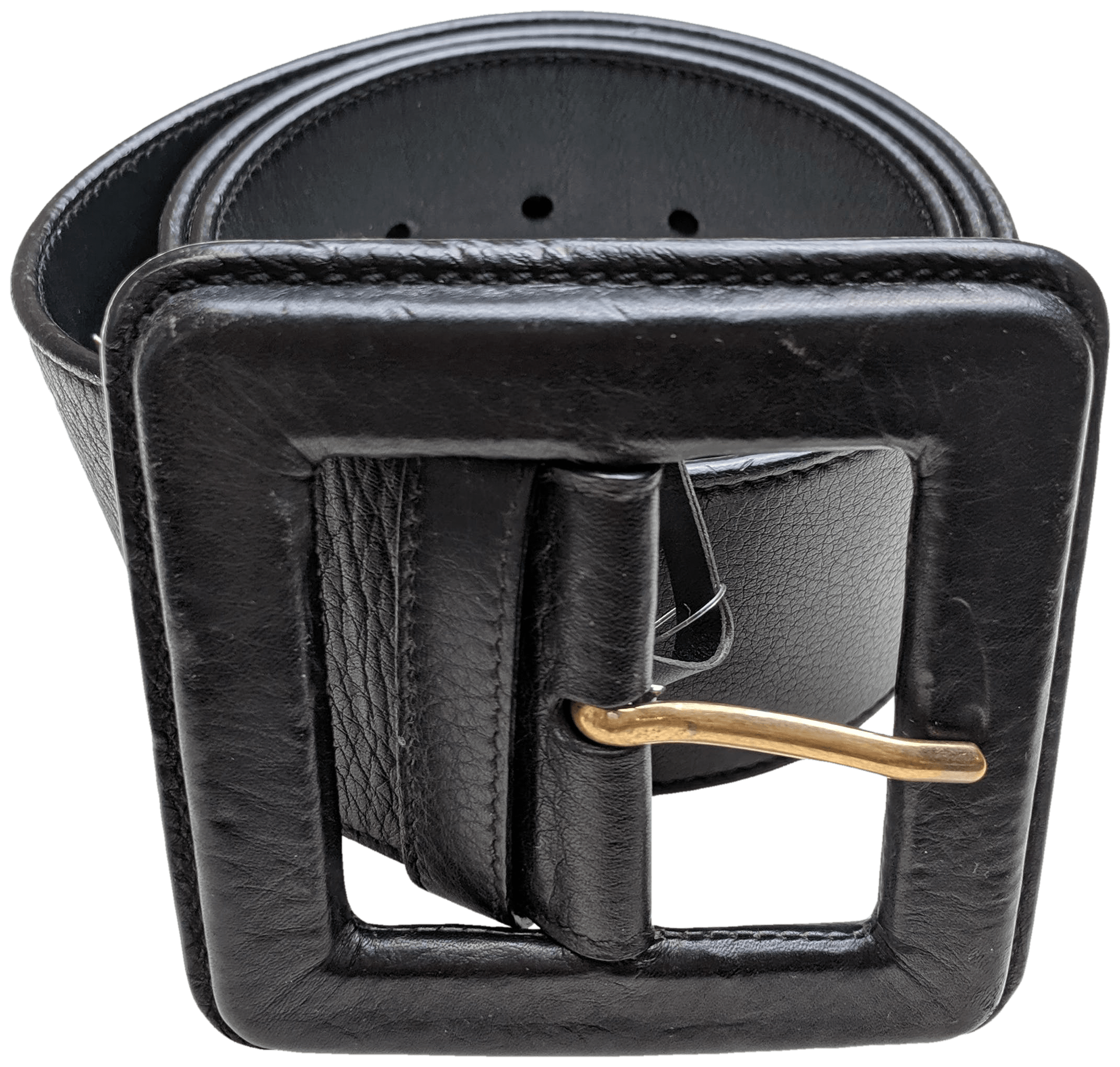 Vintage Black Chunky Square Buckle Belt by Yves Saint Laurent