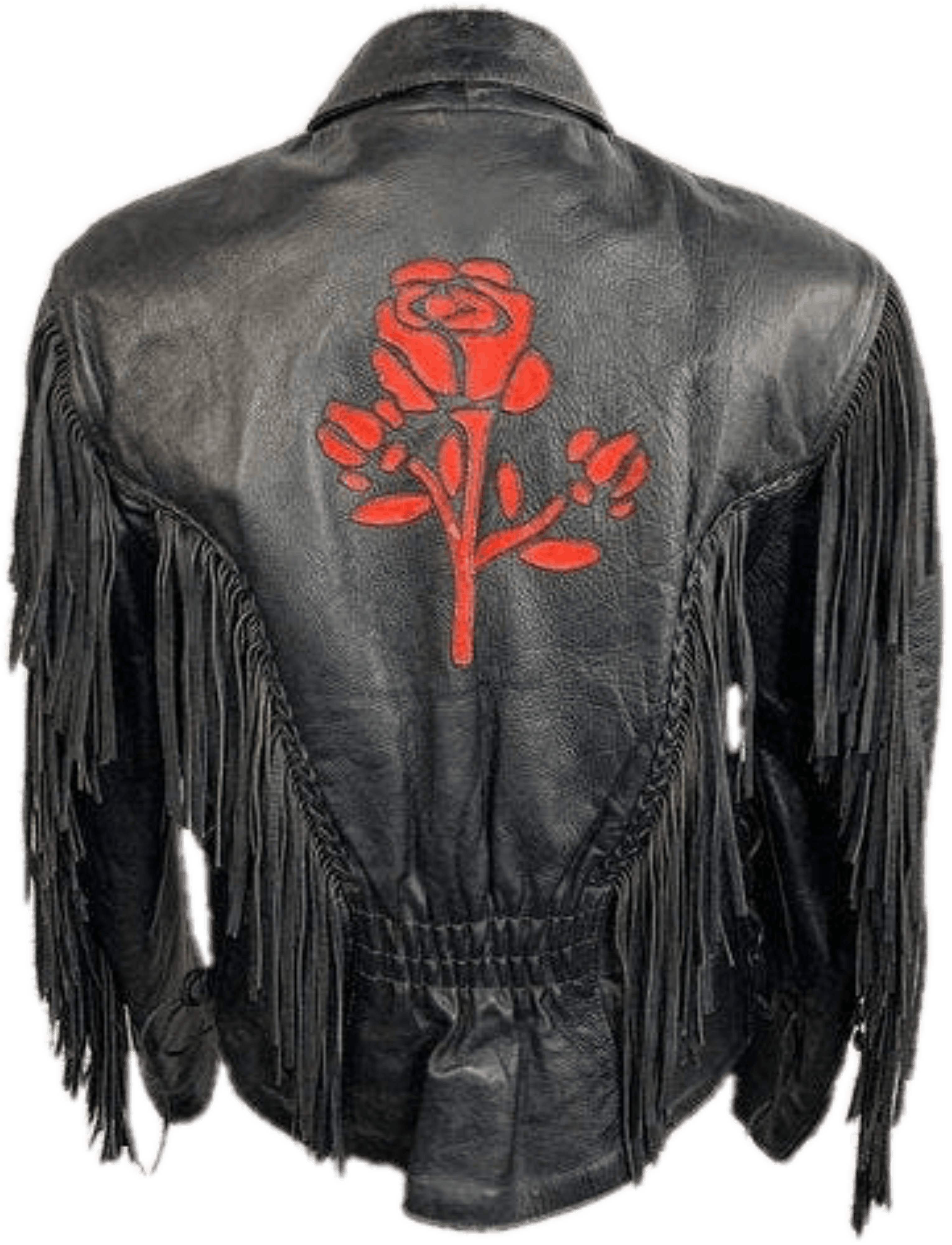 Vintage Black Leather Fringed Jacket with Red Rose Details Shop