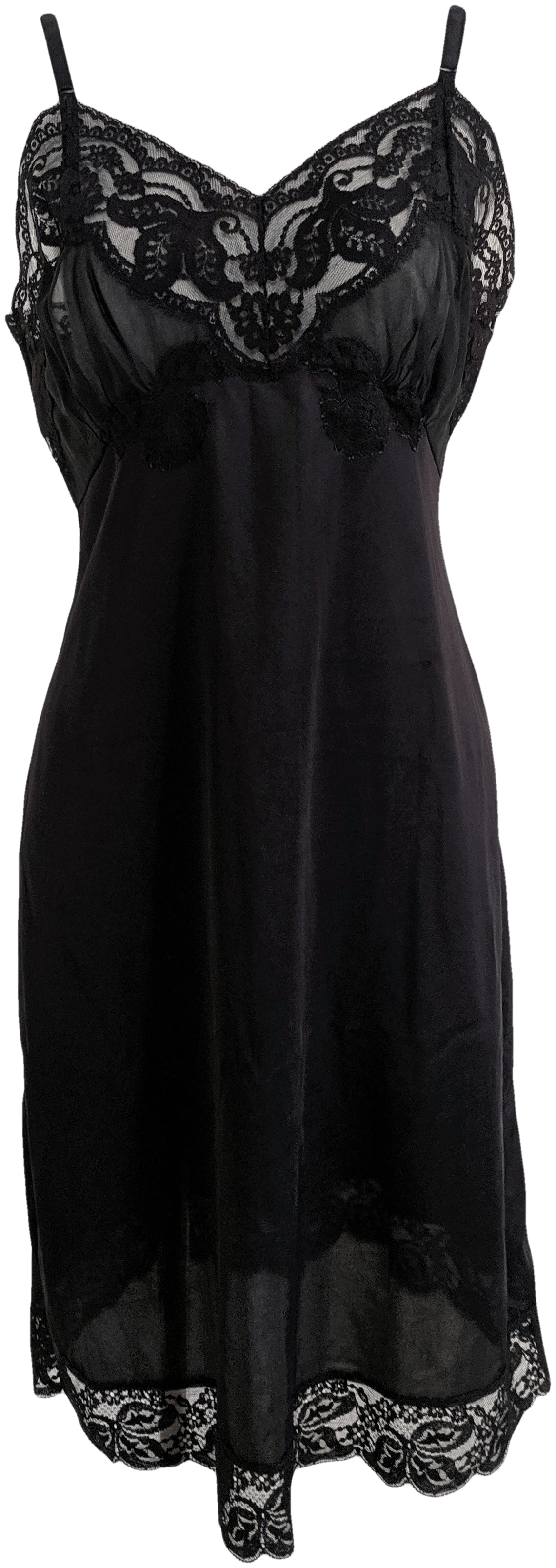 Vintage Black Slip with Sheer Bodice and Floral Lace Trim by Beau Sure