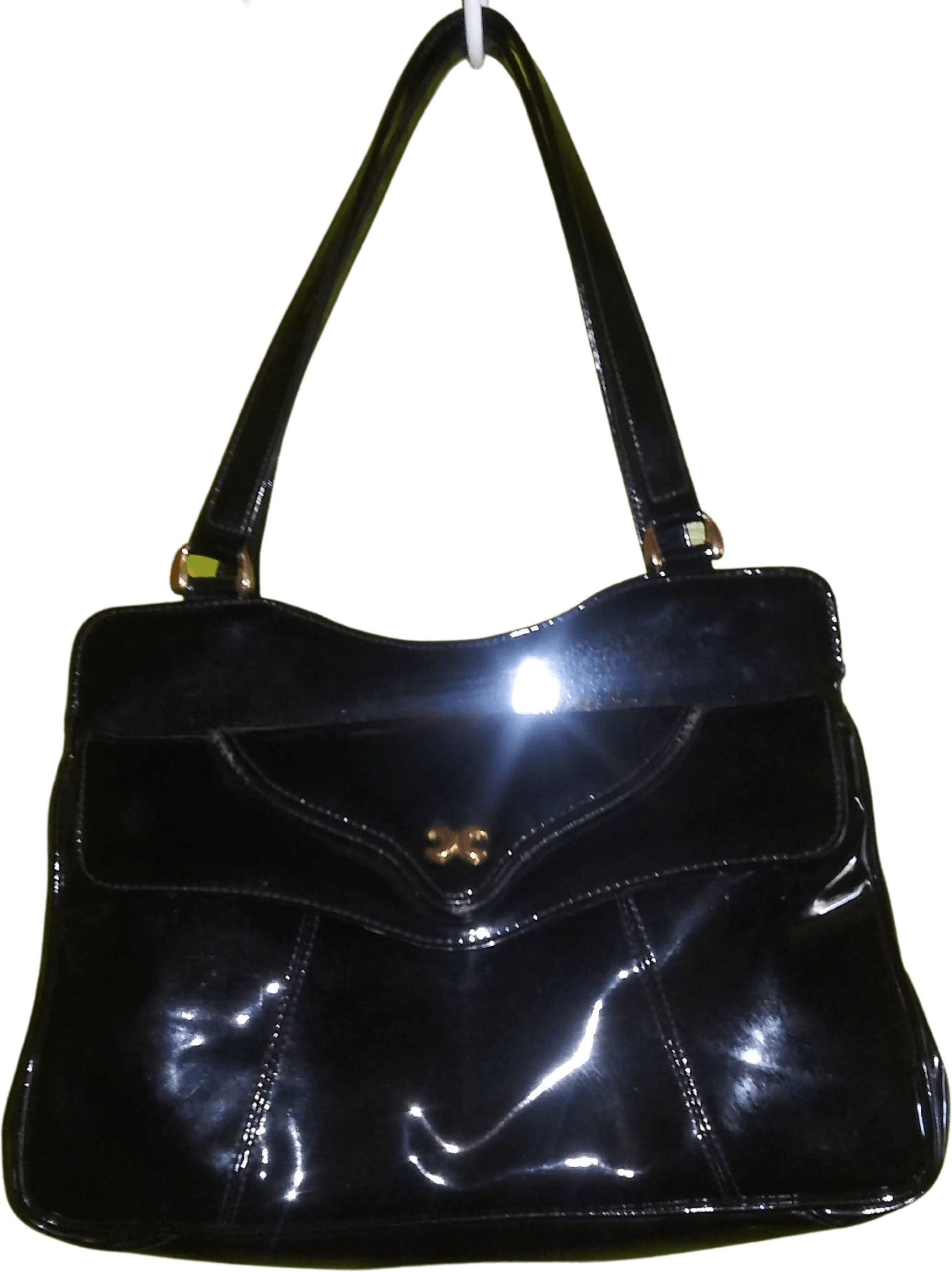 Vintage Black Patent Purse with Bow Snap Shop THRILLING