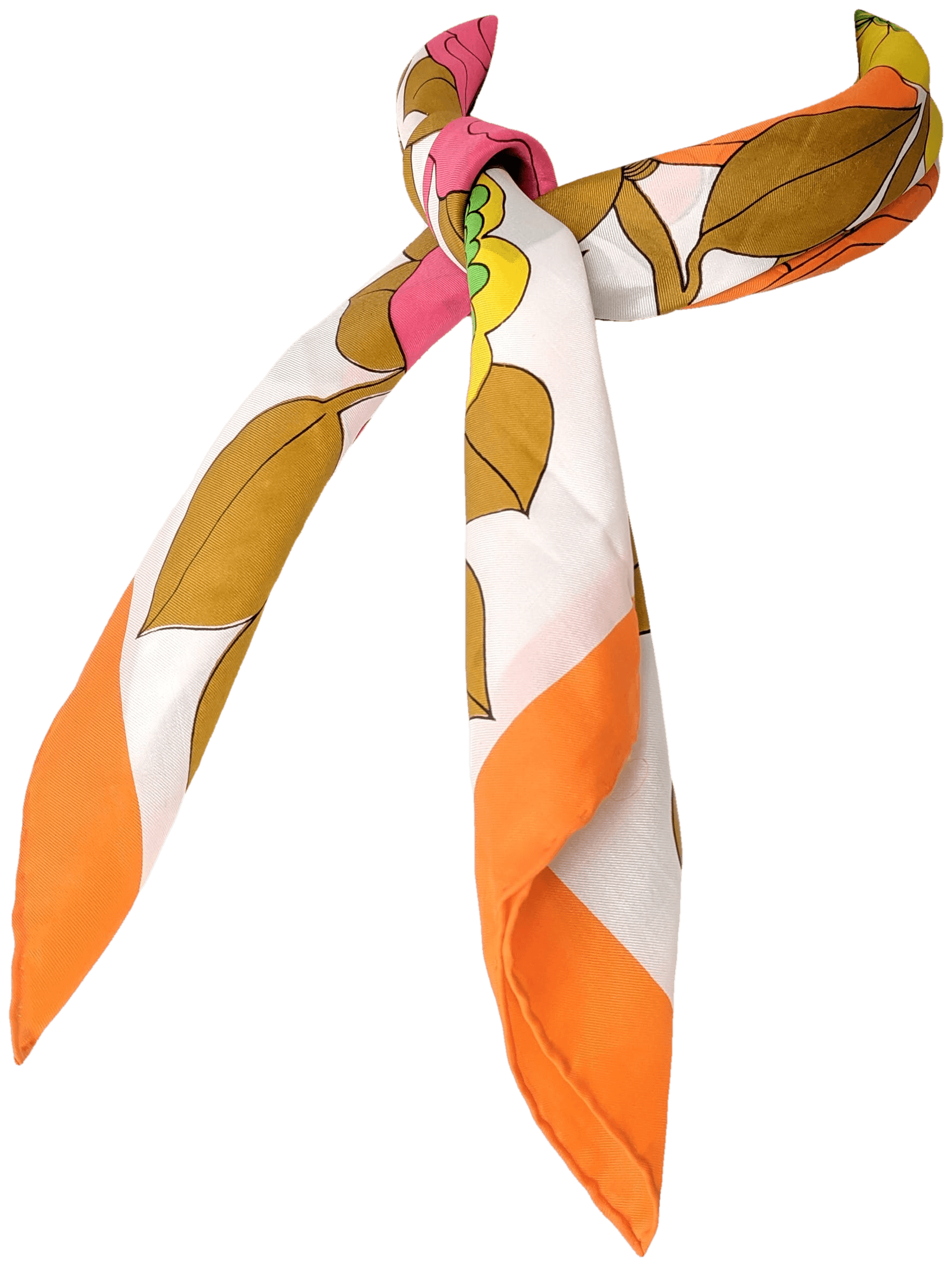 Vintage Bright Orange and White Floral Square Silk Scarf Shop THRILLING