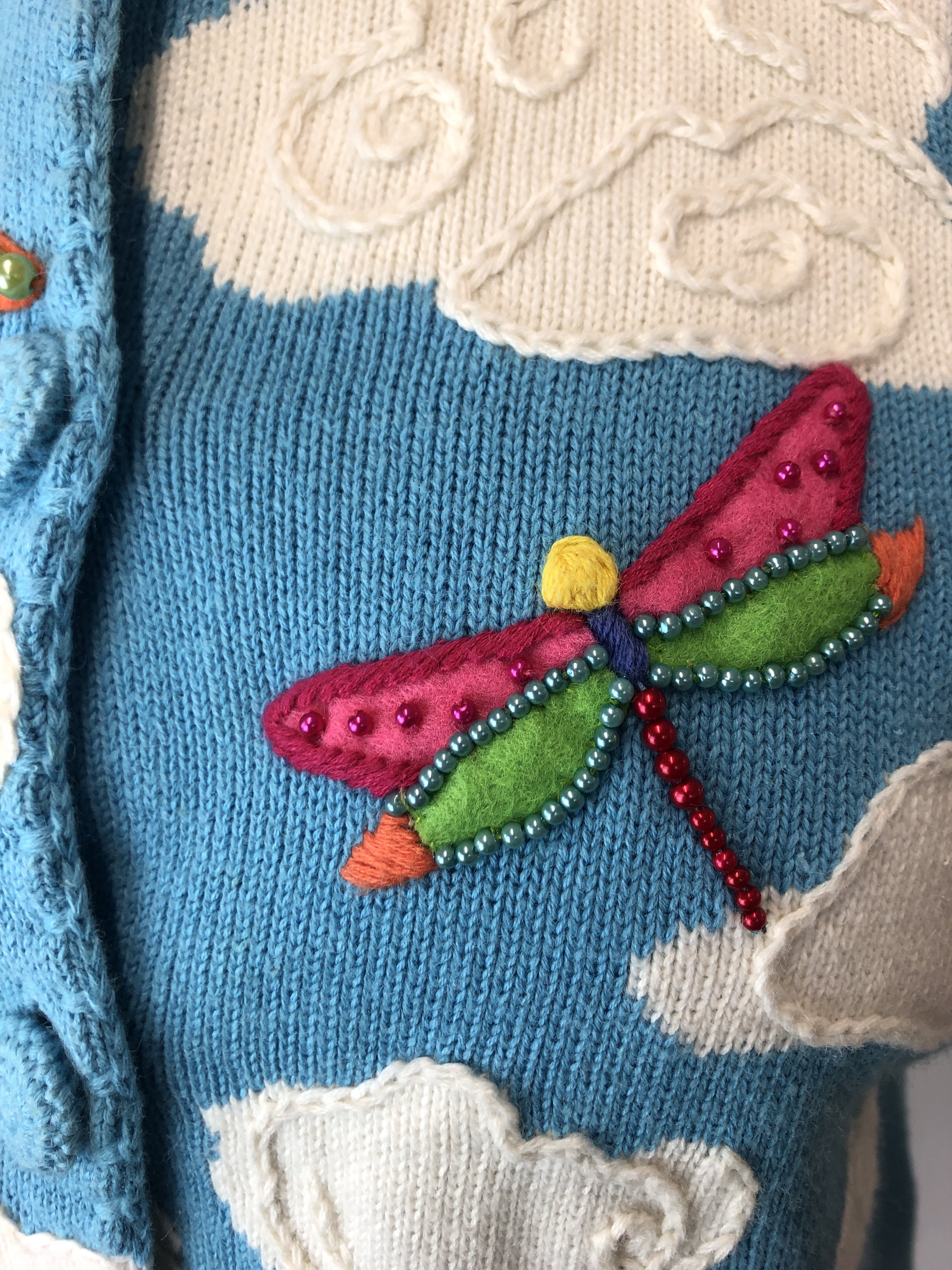 Vintage Cloud and Butterfly Embroidered Knit Short Sleeve Cardigan by