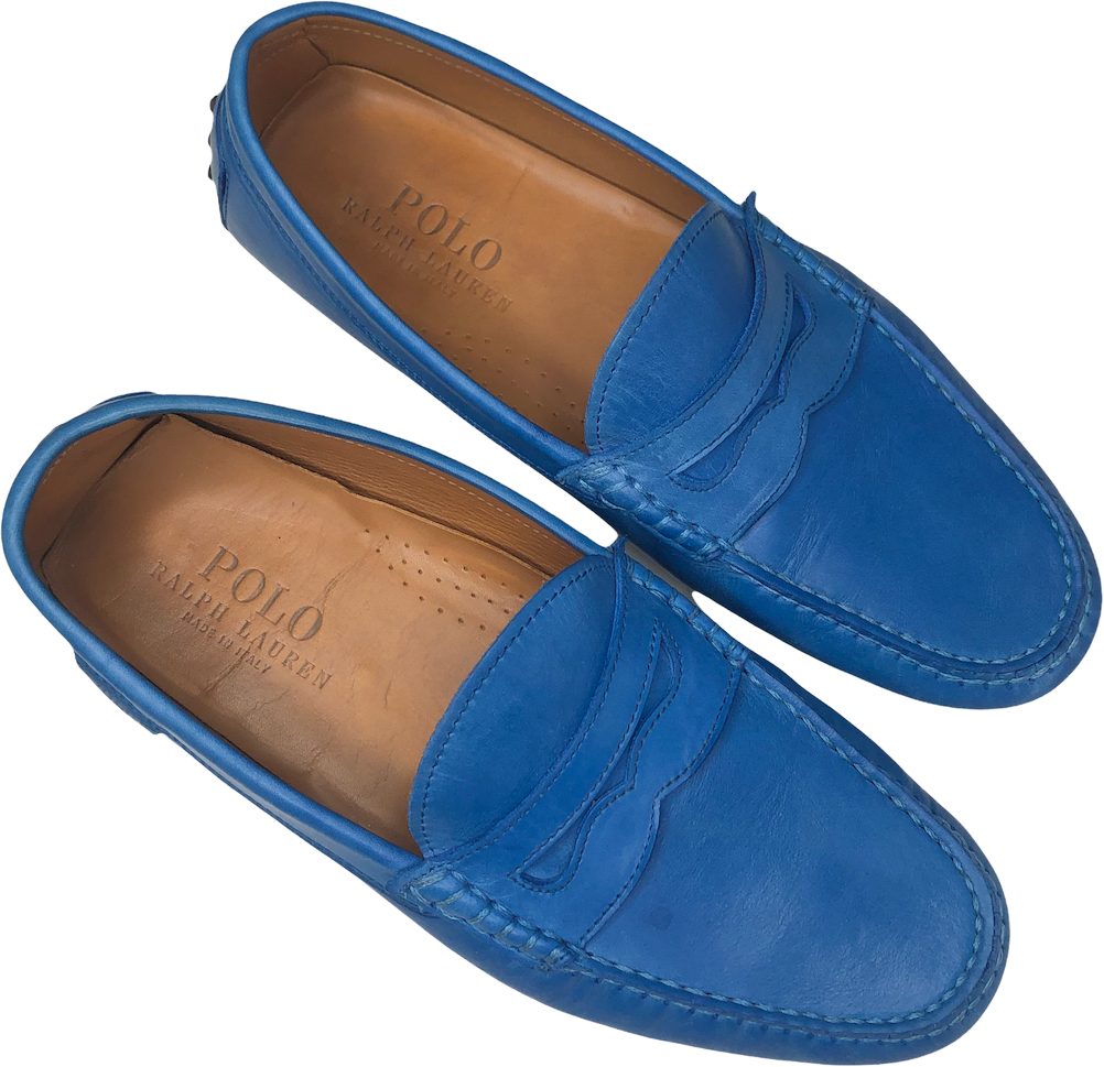 Vintage 80s * Rare Penny Loafer Driving Shoes Blue Leather  display picture 2