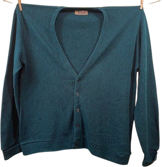 Vintage 80s Marled Teal V-neck Cardigan Dad Sweater By Jantzen