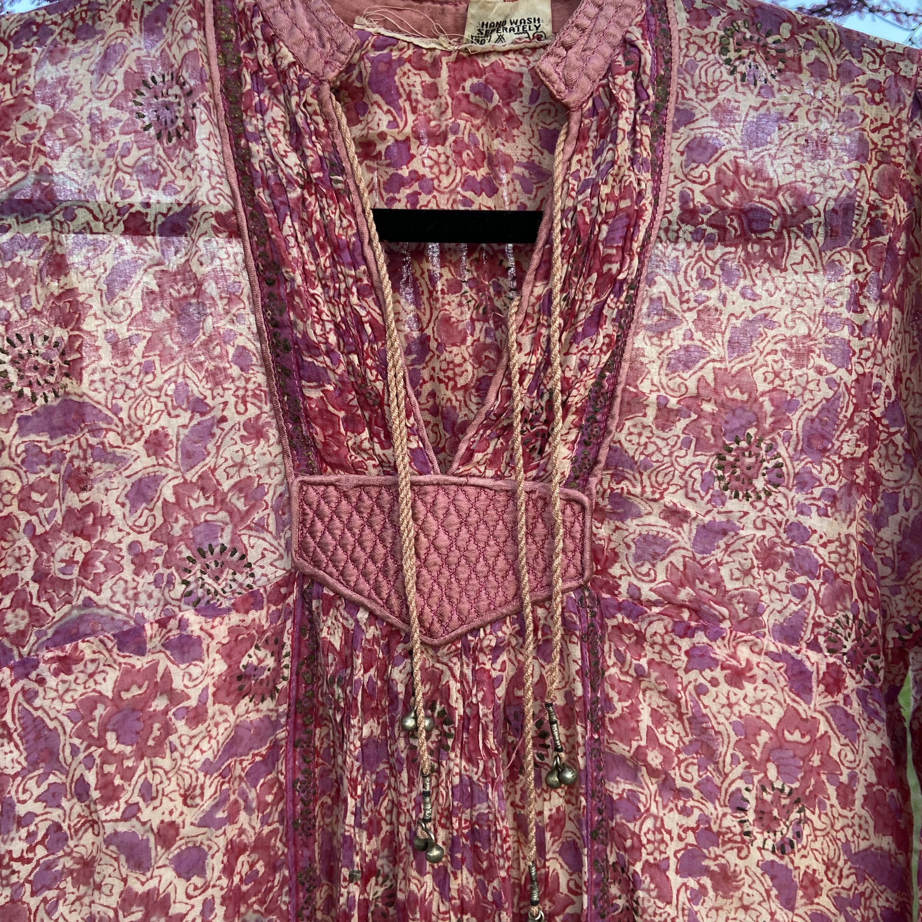 VTG 60s Indian Block Print Mini Dress, Hippie Dress from Western Costume XS/S main image 1