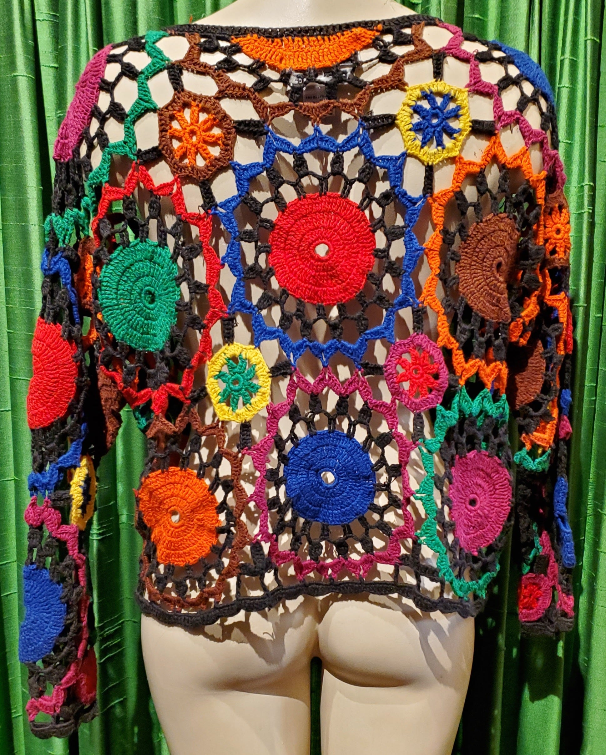 Vintage 90s Multicolor Open Crochet Knit Flowers Sweater By My | Shop  THRILLING