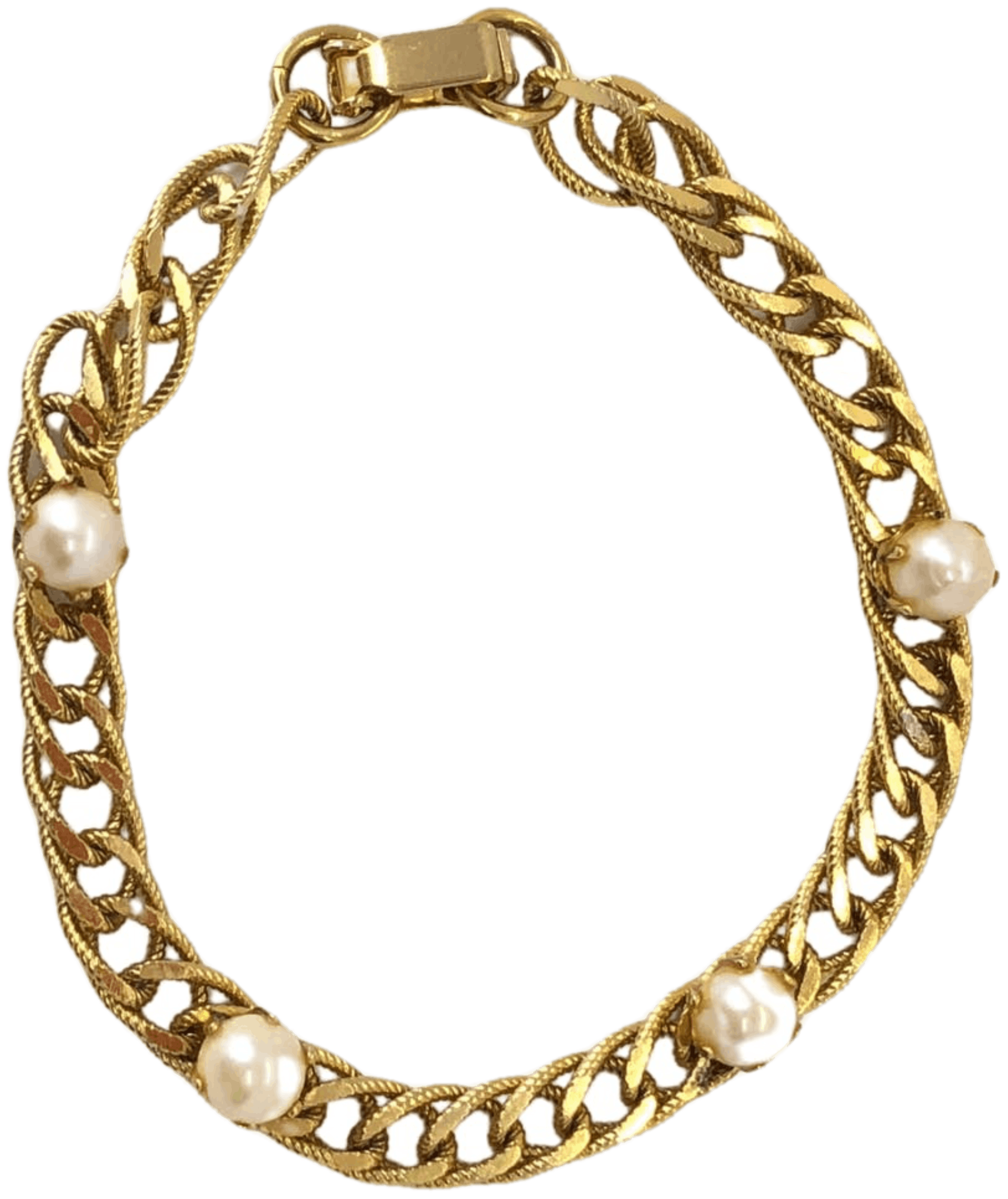 Vintage Gold Link Bracelet with Faux Pearls Shop THRILLING