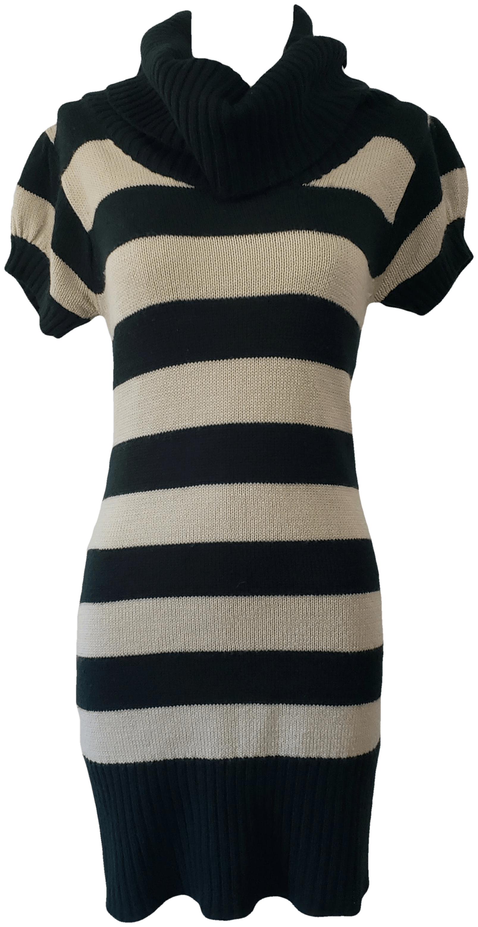 Vintage Green and Beige Striped Cowl Neck Sweater Dress by Red