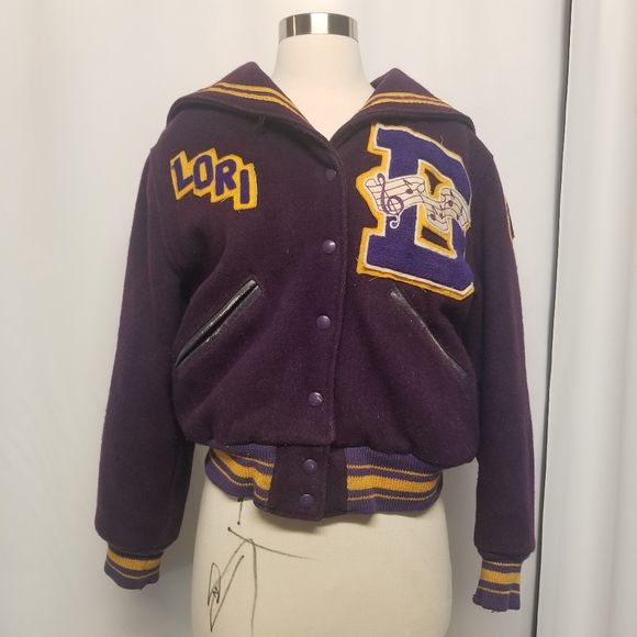 Purple Letterman Varsity Hoody Baseball Jacket with Leather Sleeve