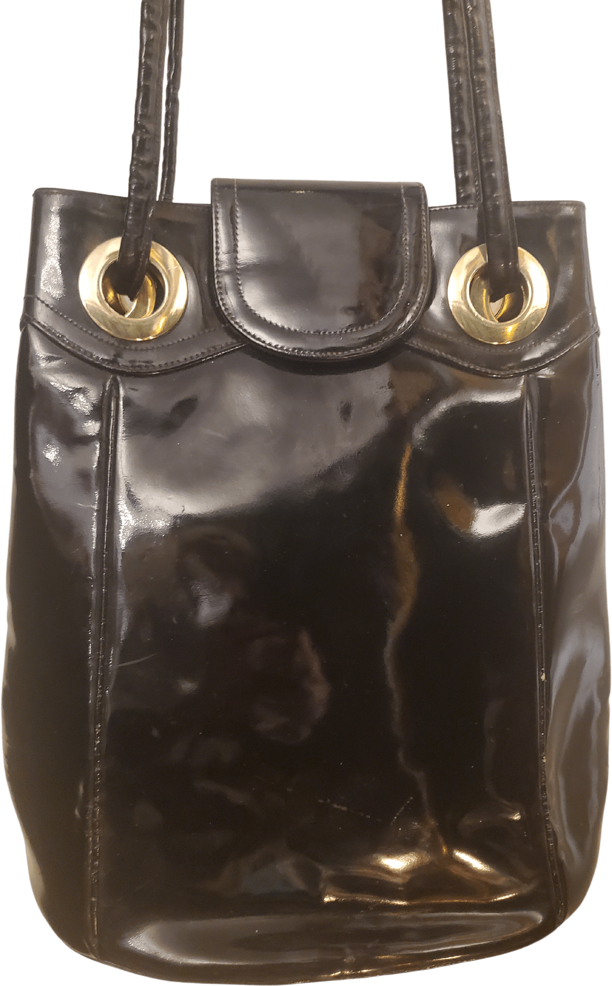 GUCCI Vintage Black Patent Leather Hand Bag 1940s Gucci