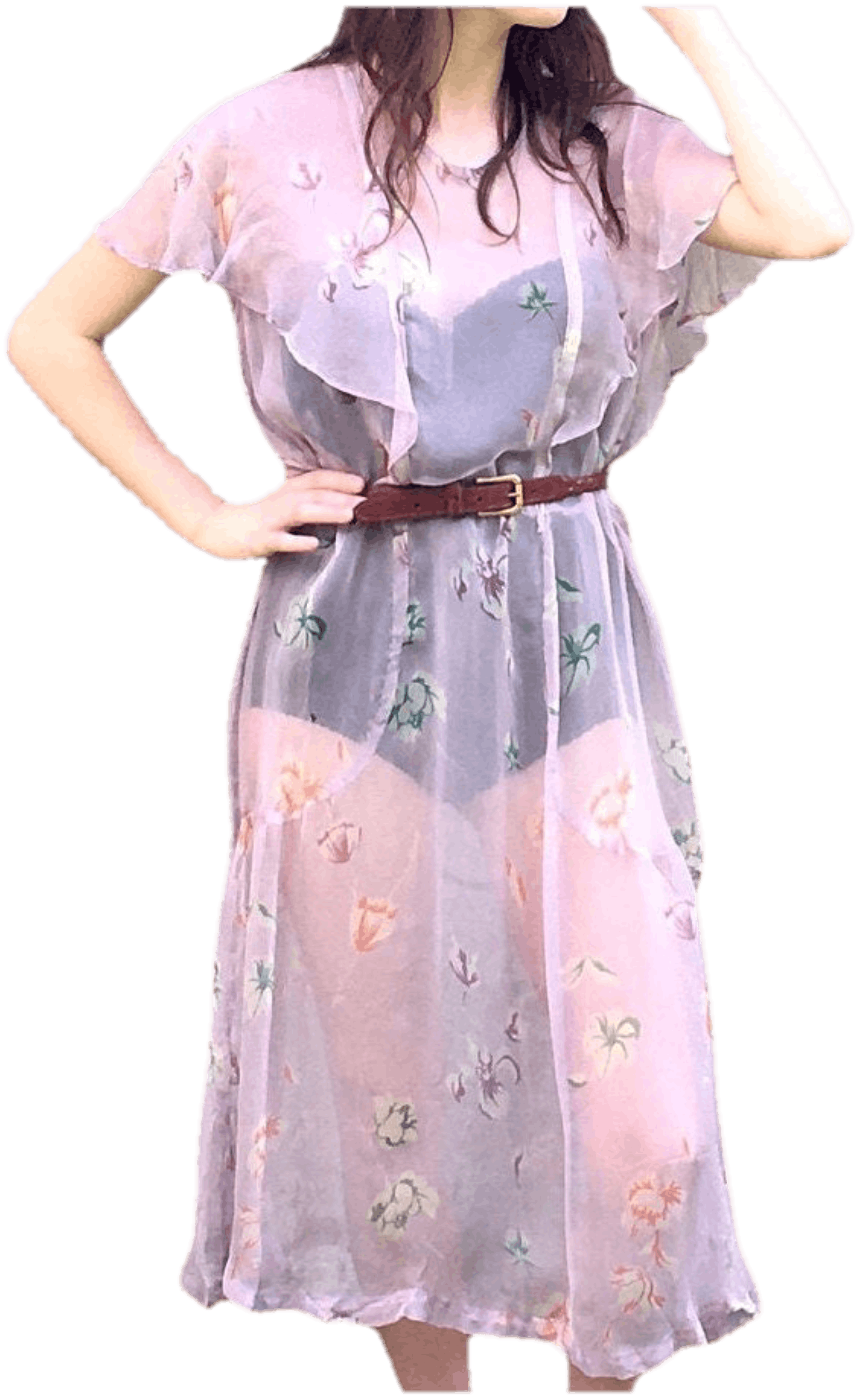 Vintage 20’s Lavender Sheer Floral Dress Shop THRILLING