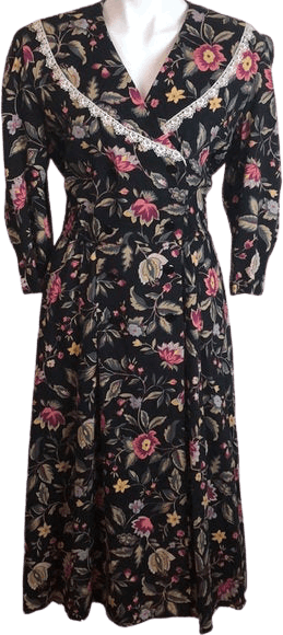 Shawl Dollar Double-Breasted Floral Print 50s Long Vintage Midi Elegant Party Cotton Dress