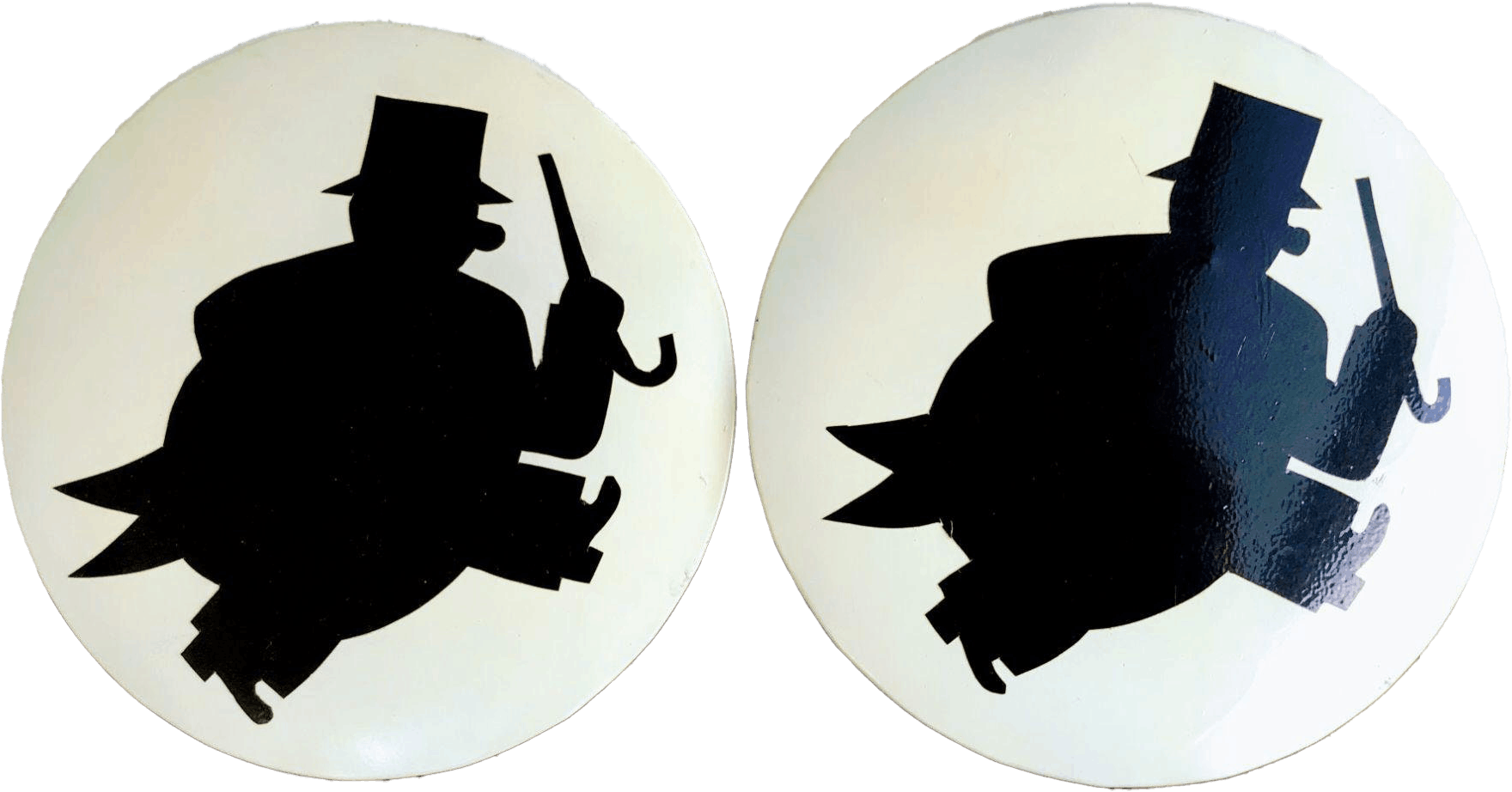 Vintage Large Silhouette Badge Button Pins Man Top Hat Cane Shop THRILLING