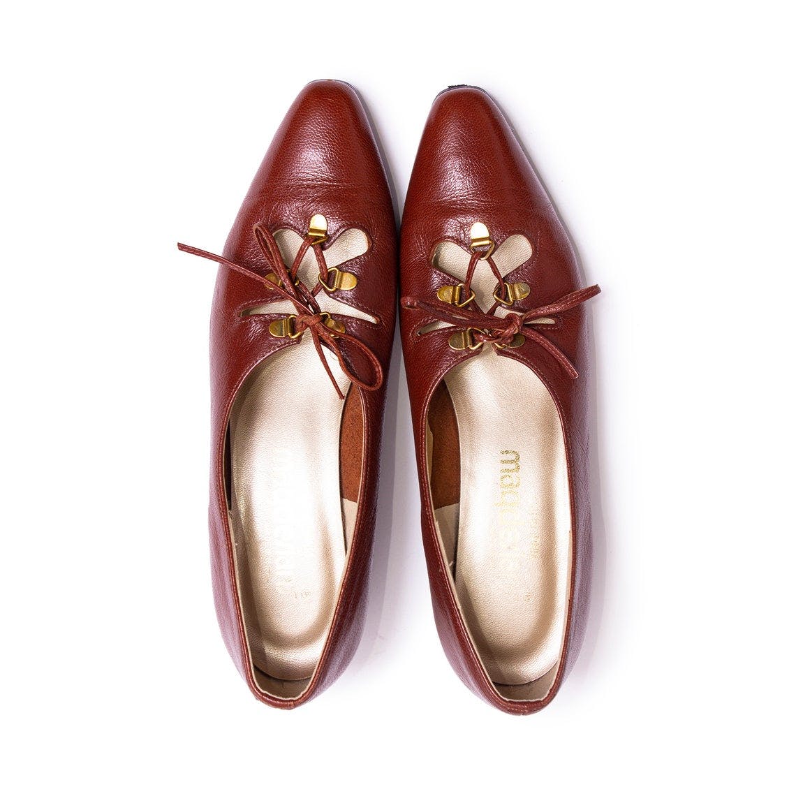 Vintage 60's Brown Leather Lace Up Mary Janes by Magdesians | Shop THRILLING