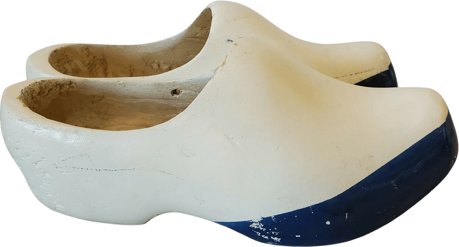 Vintage White Hand Carved Wooden Clogs with Blue Bottom Shop THRILLING