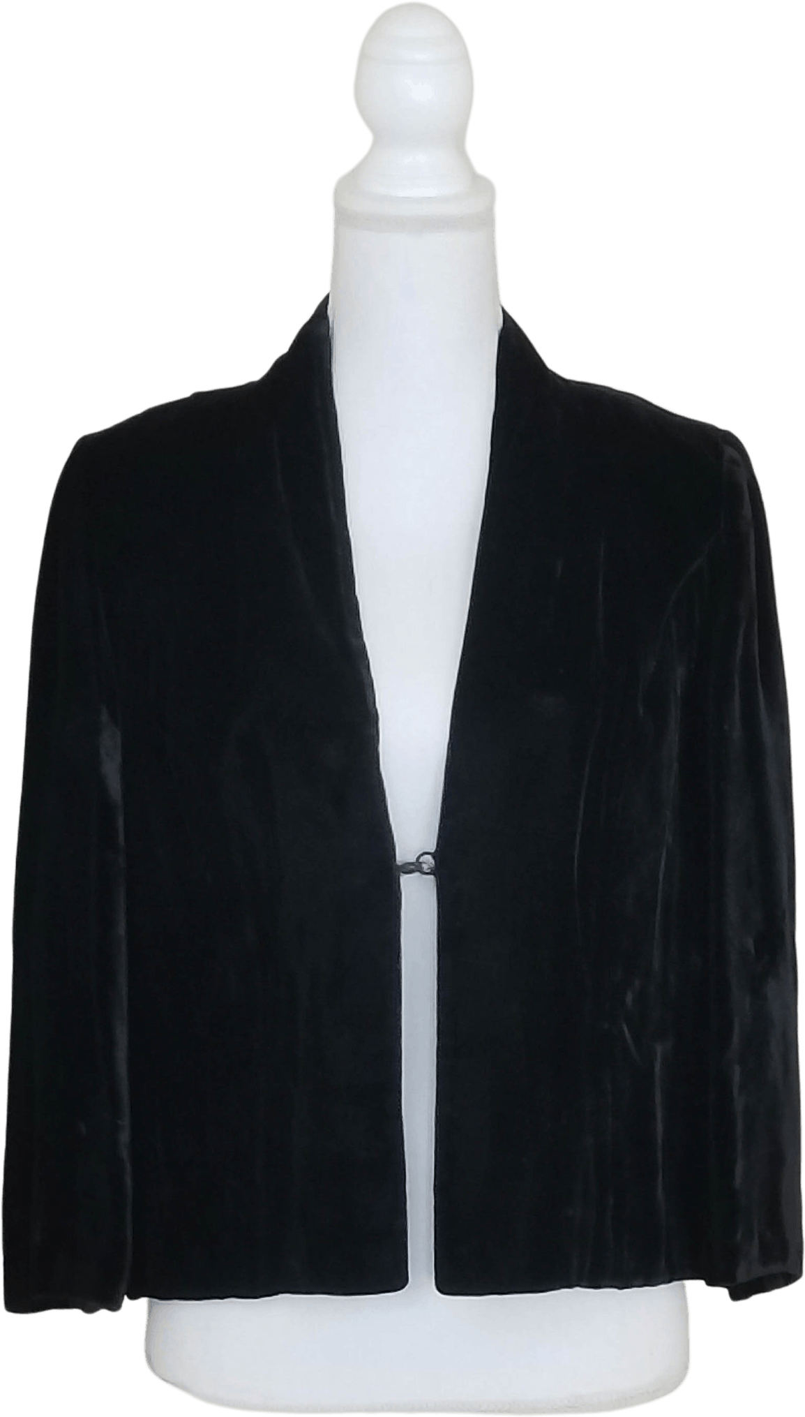 Vintage 40’s Collarless Black Velvet Hook Closure Jacket by Sandra Sage