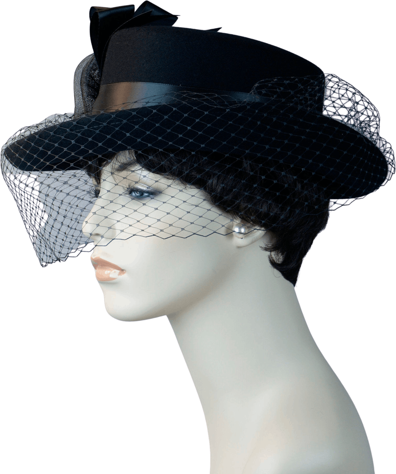 Vintage Black Veiled Derby Hat, Church Hat, Statement Hat Shop THRILLING