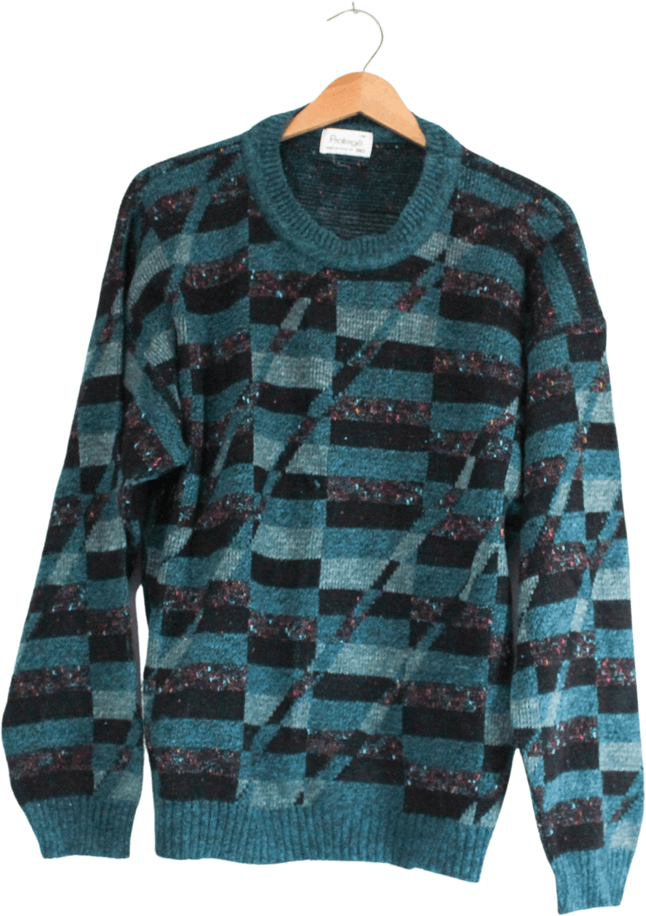 Vintage Green Checkered Graphic Acrylic Sweater by Protege Shop THRILLING