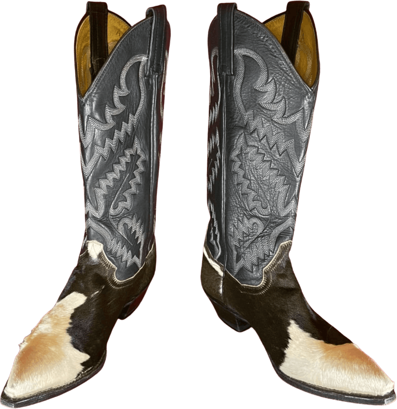 Vintage 70's Black and White Cowhide Cowboy Boots by Panhandle Slim