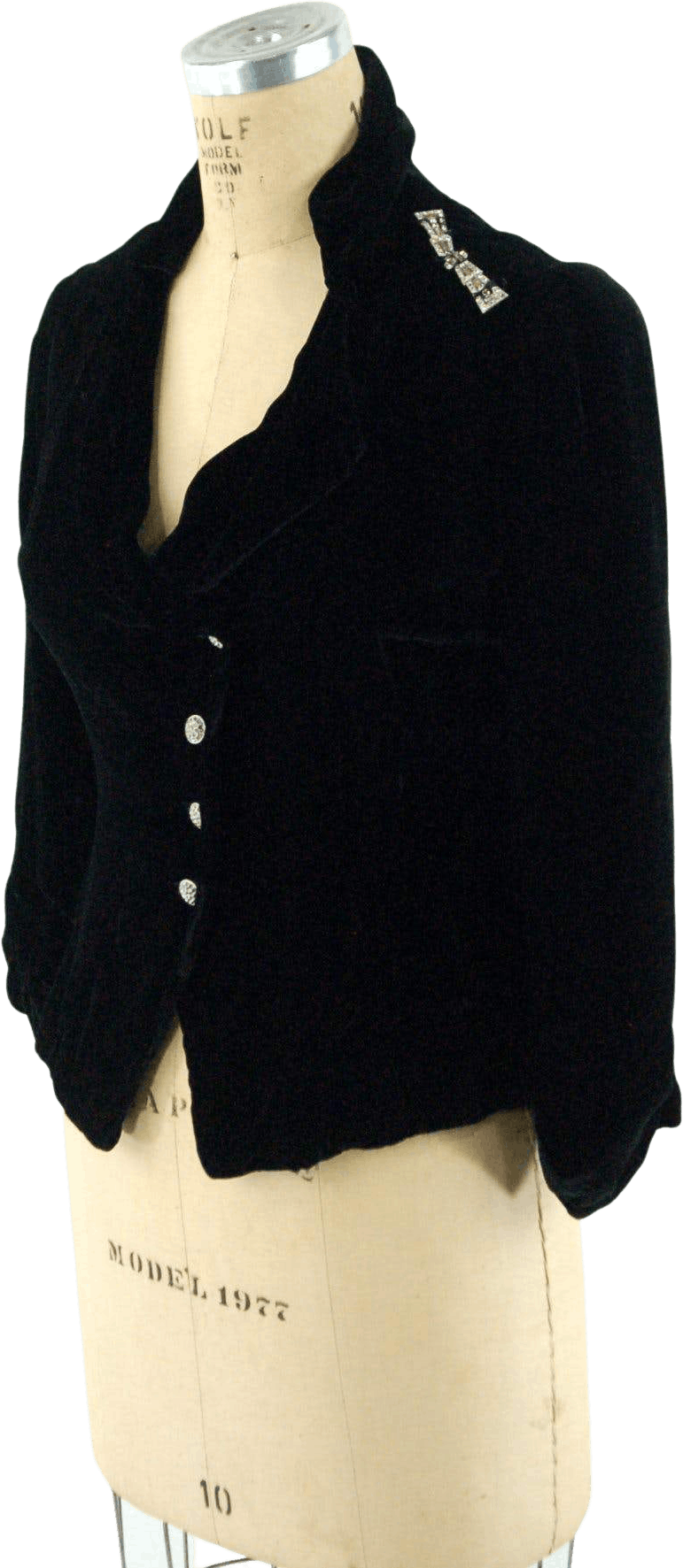 Vintage 30's Black Silk Velvet Jacket with Rhinestone Buttons Shop THRILLING