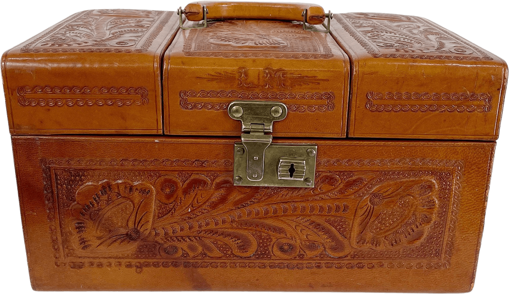 Buy Tooled Leather Cosmetic Train Case Luggage