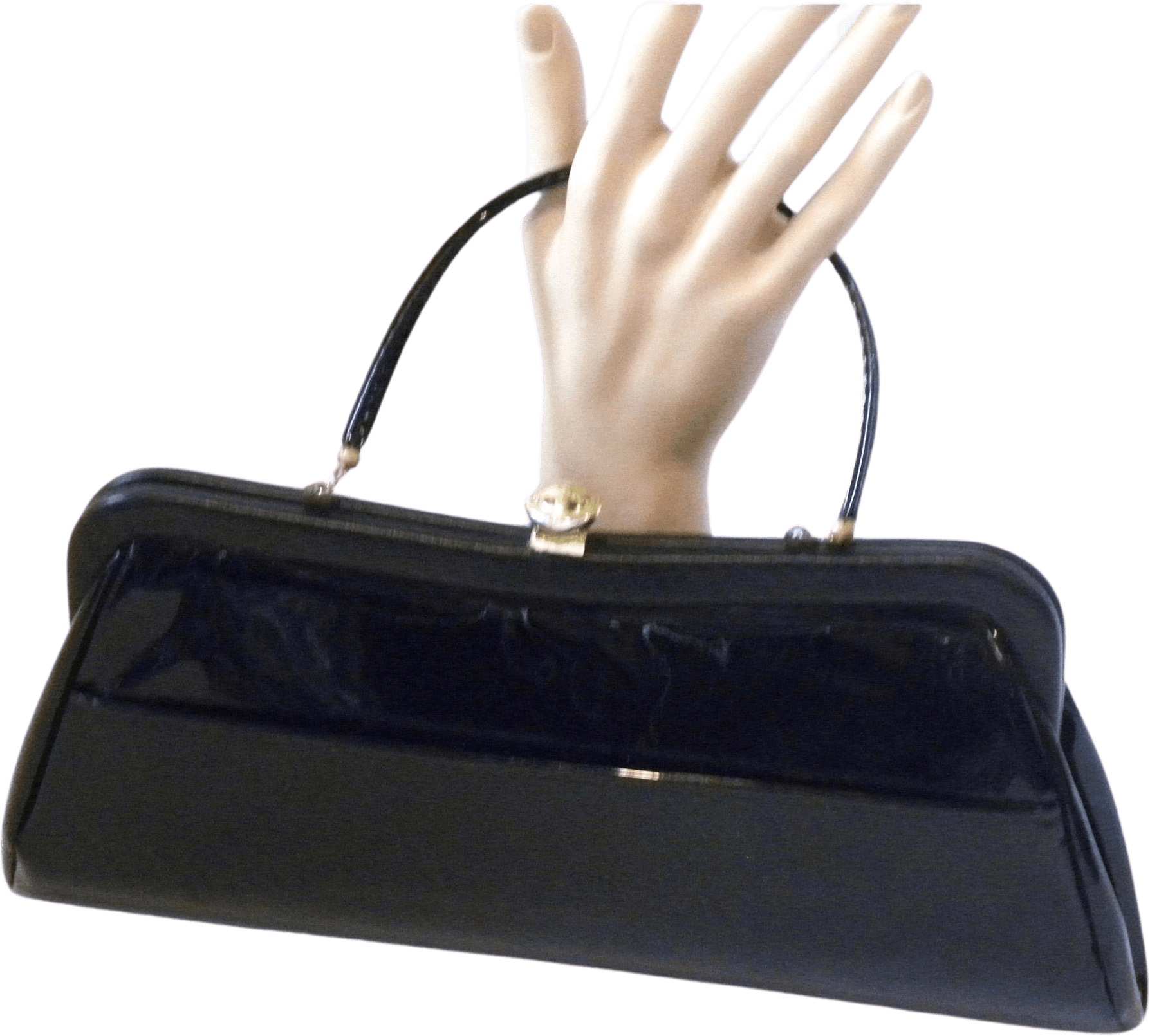 vintage-60-s-black-faux-patent-leather-evening-bag-with-gold-hardware