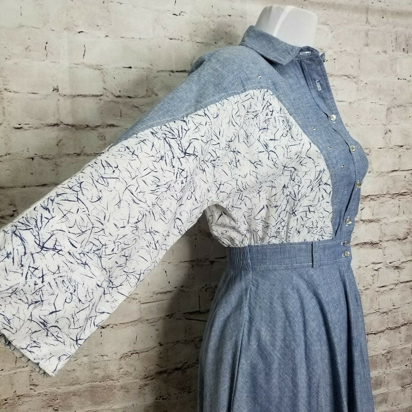 Vintage Denim Midi Western Prairie Dress by Act I