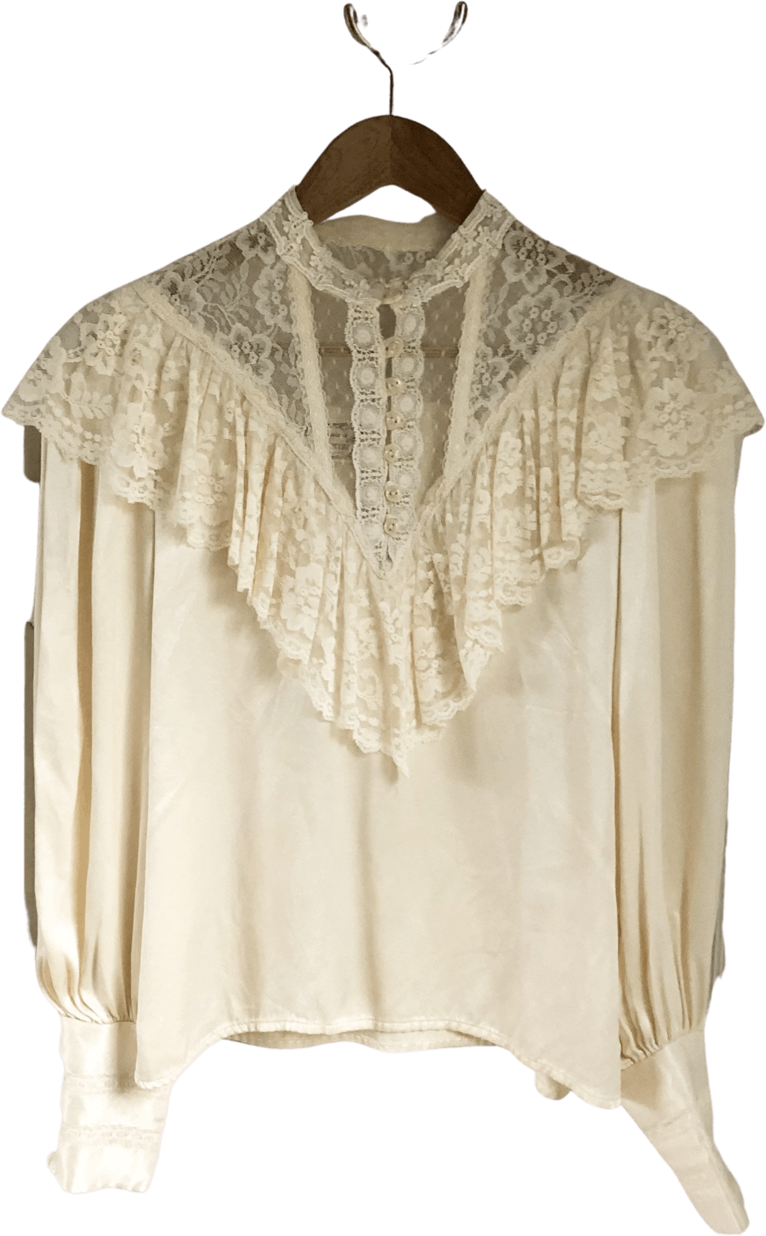 Vintage 70s Gunne Sax Victorian Ivory Lace Puff Sleeve Buttoned Blouse