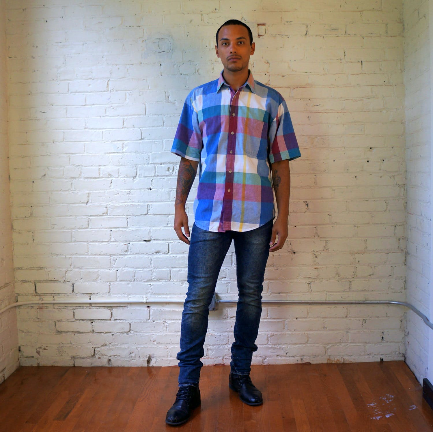 Vintage 80's Men's Pastel Plaid Shirt by Adirondack by Savile Row