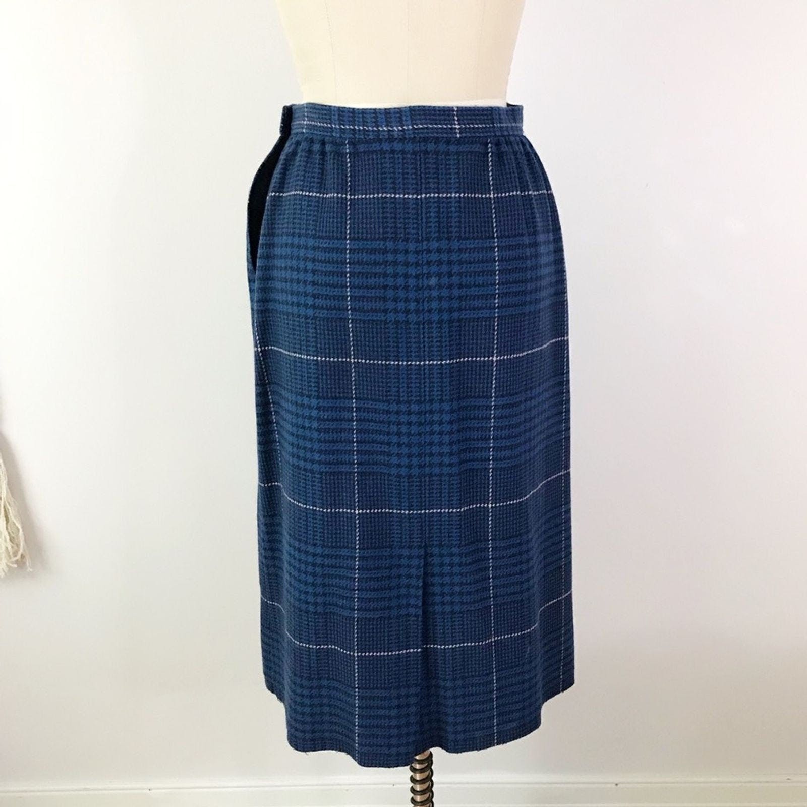 Vintage Blue Wool Pencil Midi Skirt by Pendleton Shop THRILLING
