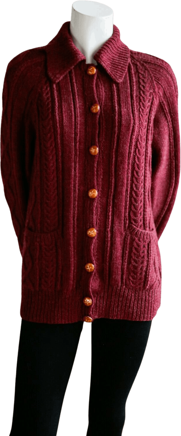 Vintage Burgundy Cable Knit Sweater Shop THRILLING