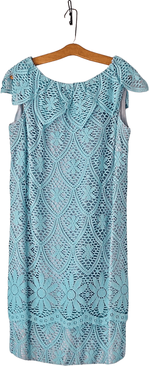 Vintage 50's Baby Blue Scalloped Collar Floral Lace Shift Dress Shop