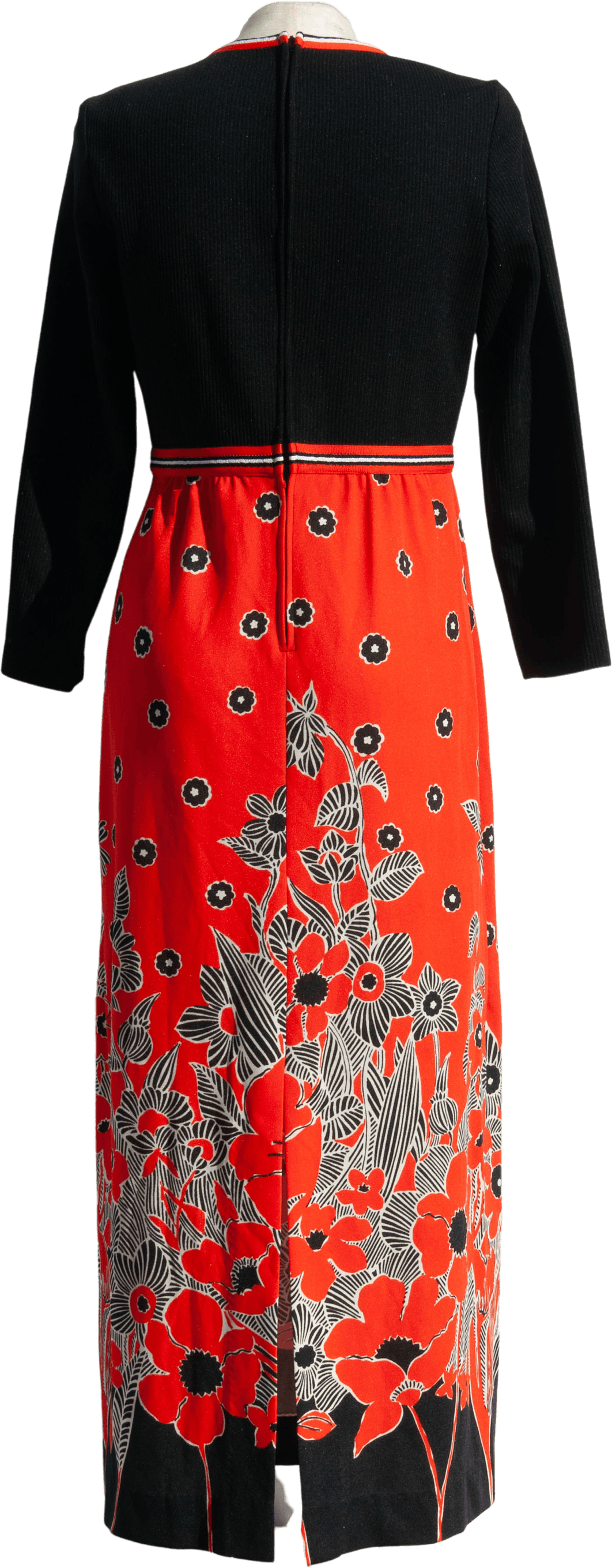 Vintage 70s Black And Red Poppy Print Long Sleeve Maxi Dress Shop Thrilling 