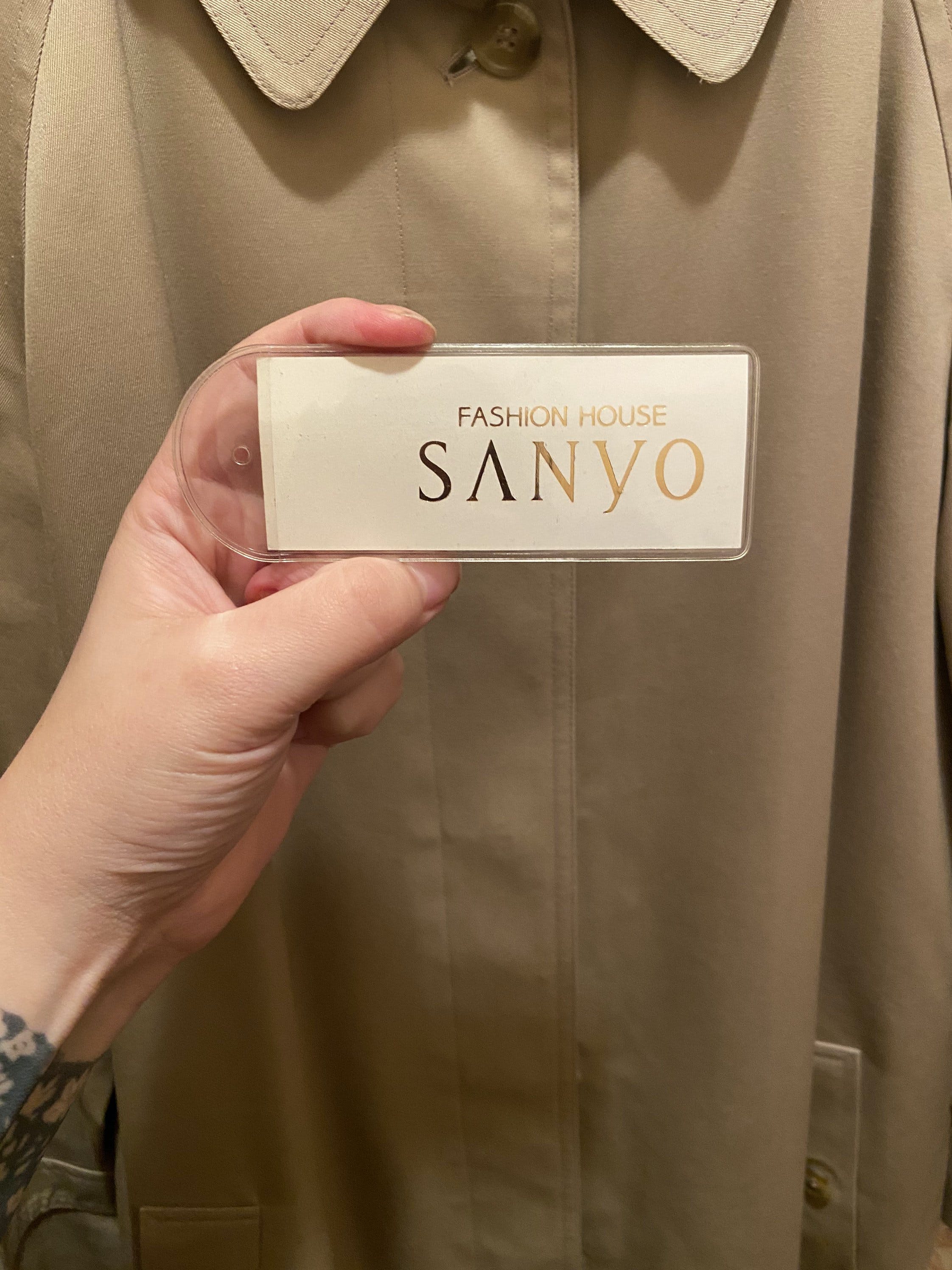 Vintage Beige Hidden Button Up Trench Coat by Sanyo Fashion House