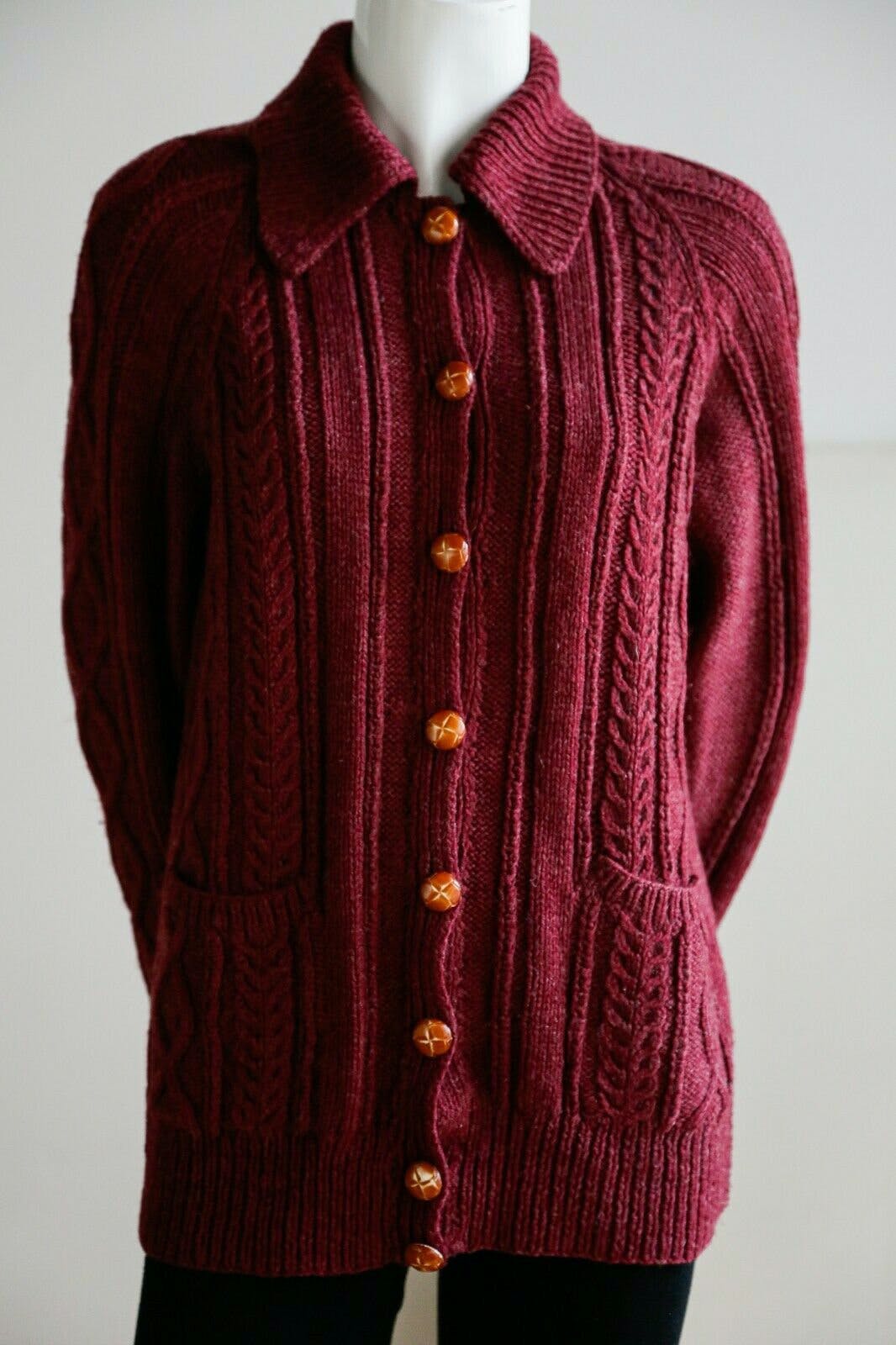 Vintage Burgundy Cable Knit Sweater Shop THRILLING