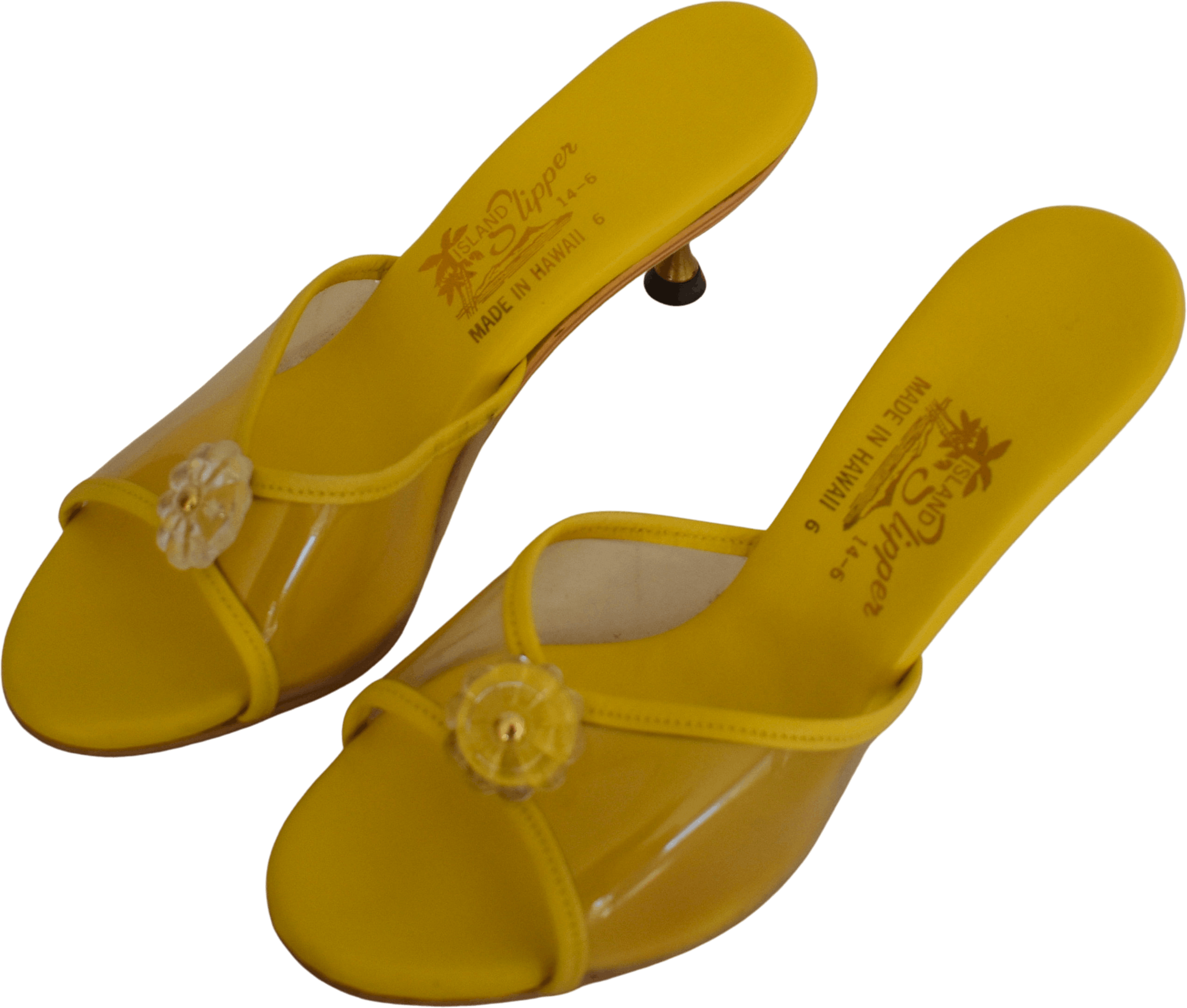 Vintage Yellow Vegan Faux Leather and Vinyl Shoes with Wood Kitten