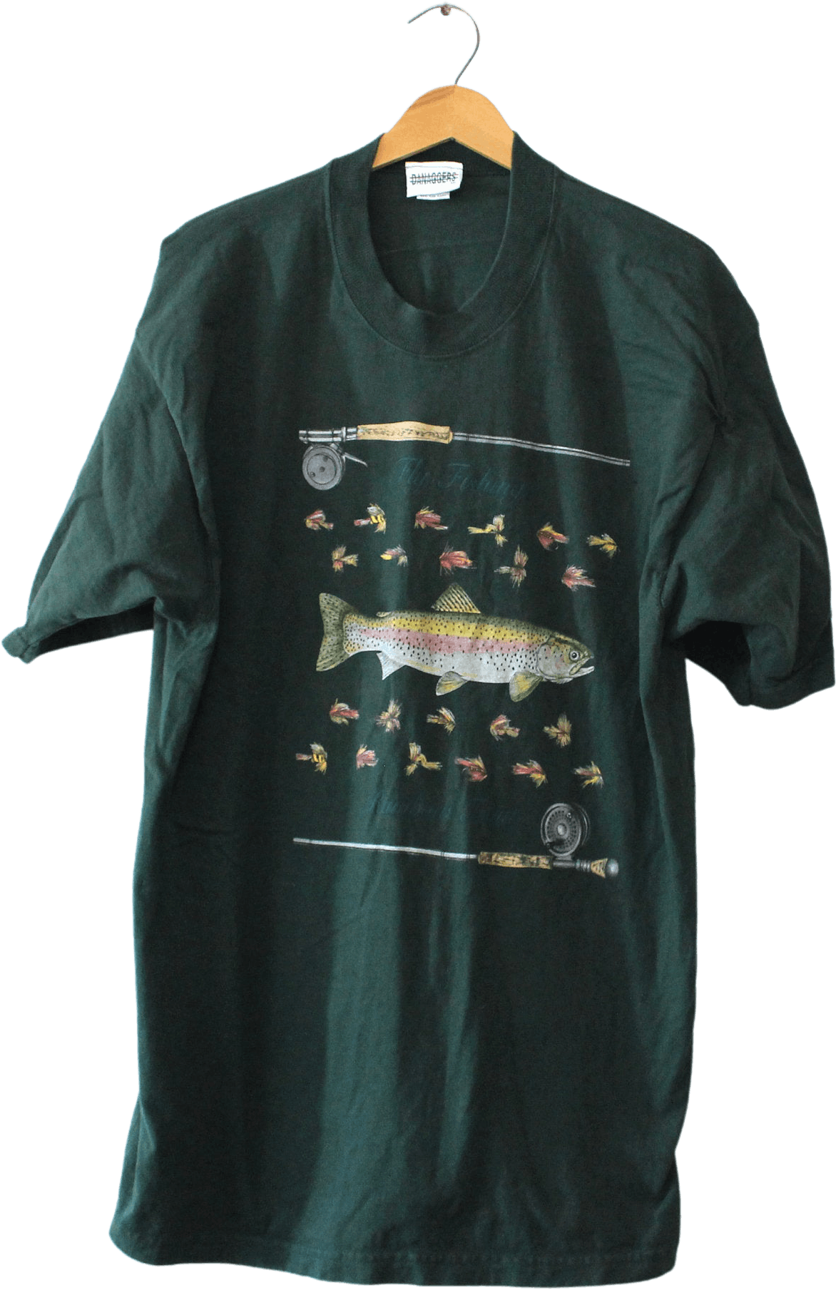 Vintage Green Fly Fishing Rainbow T-Shirt by Danaggers