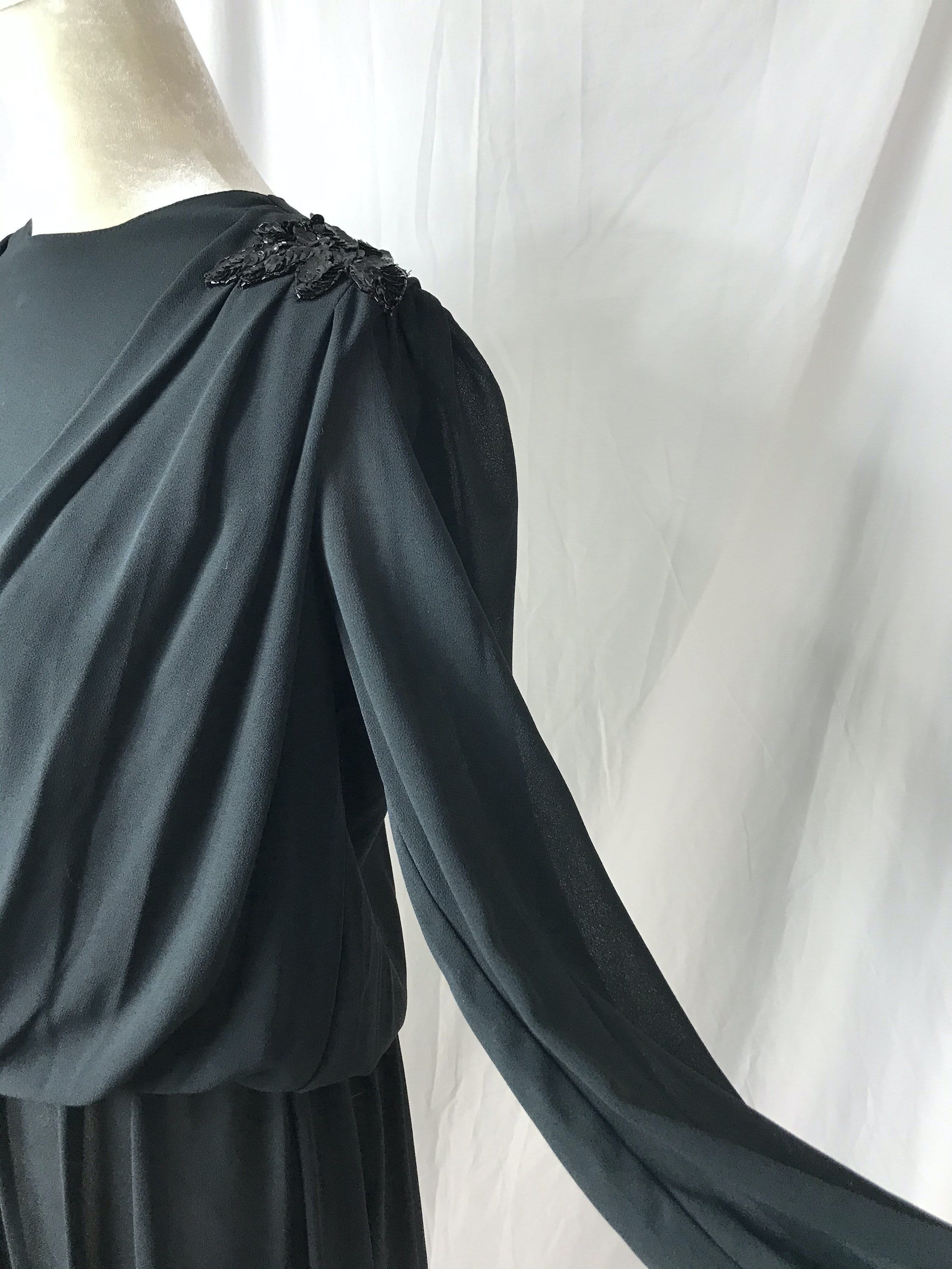 80’s Black Dotted Sheer Lined Maxi Dress main image 1