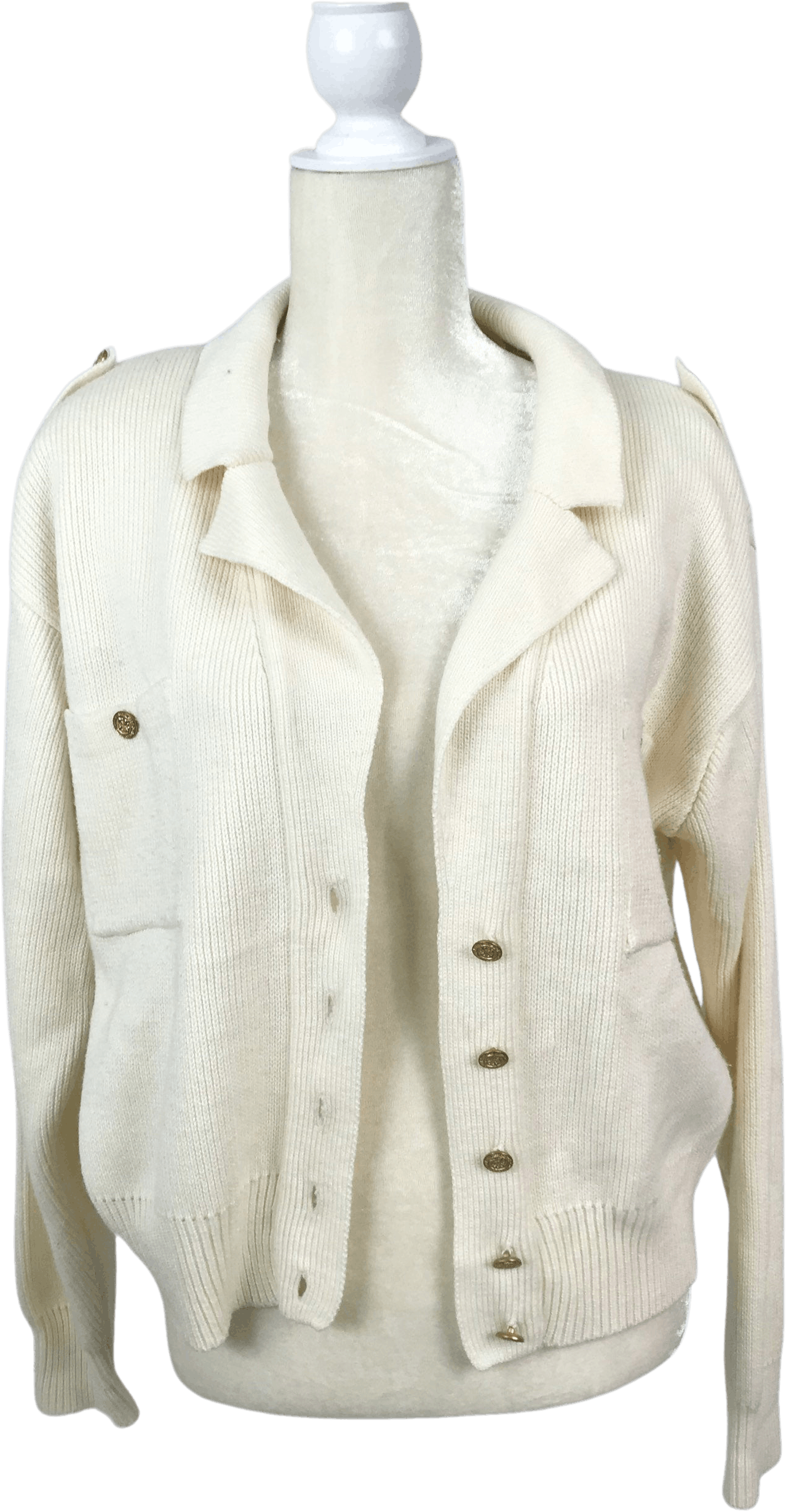 Vintage Cream Cardigan with Gold Buttons and Epaulets Shop THRILLING