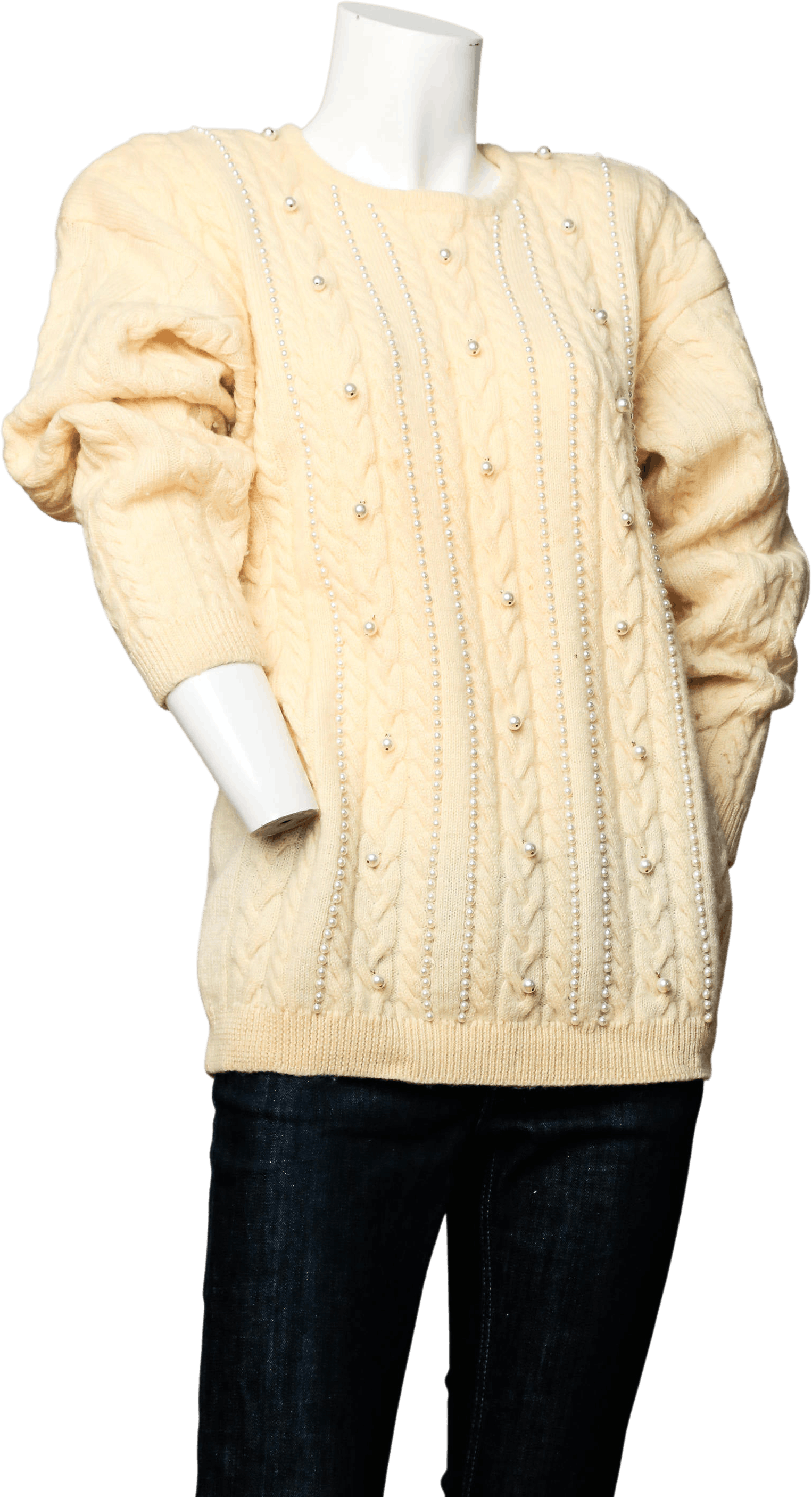 Vintage Wool Cable Knit Sweater with Pearl Detail Shop THRILLING